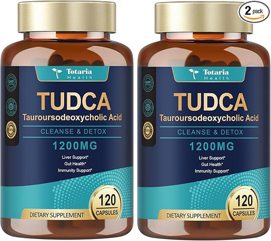 (2 Packs) TUDCA Supplement 1200mg (Tauroursodeoxycholic Acid), Ultra Strength Pure TUDCA Bile Salts Liver Support Supplements, Liver and Gallbladder Cleanse & Repair, Vegan