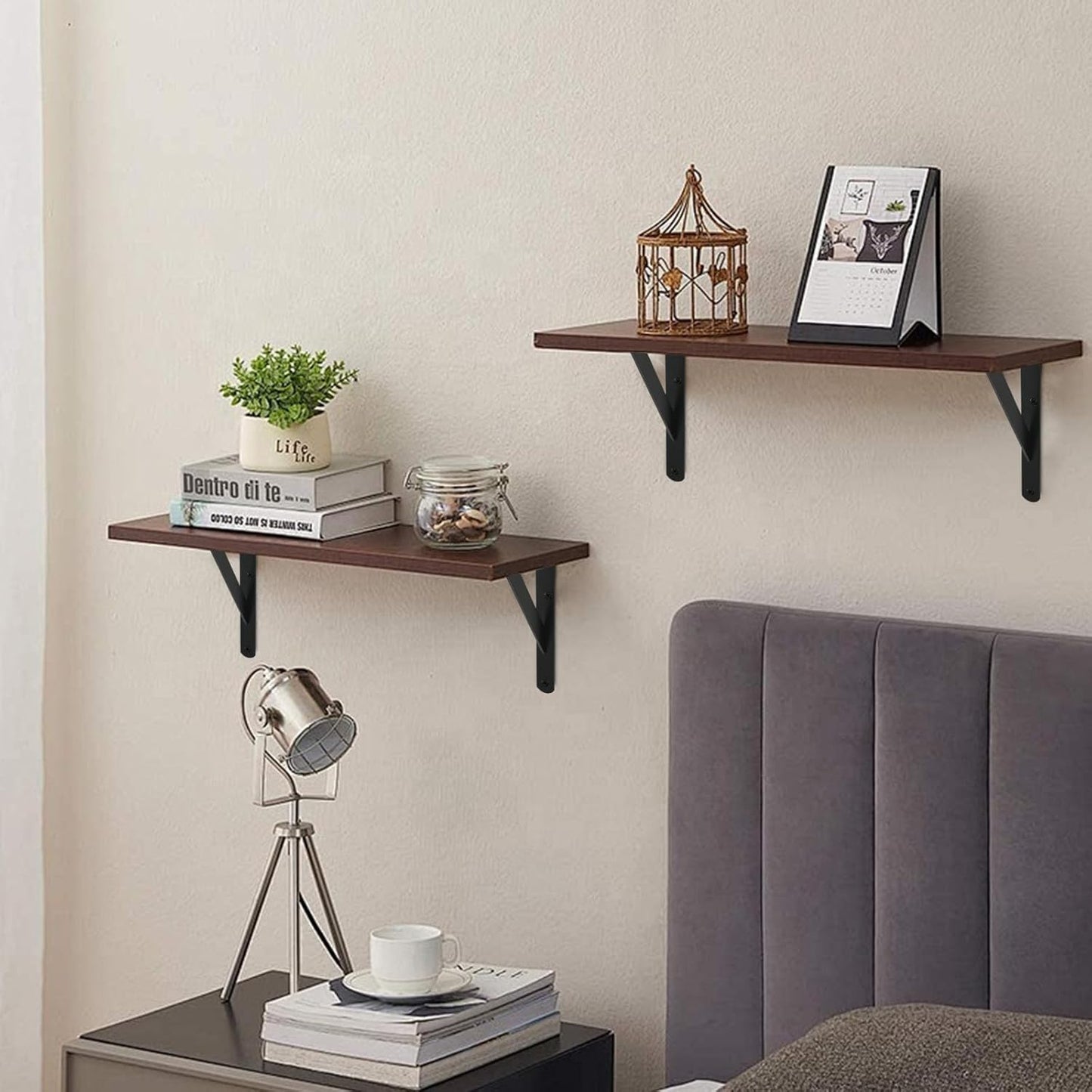 8 Pack L8 x H 6" Black Heavy Duty Shelf Brackets with Screws Metal Shelf Brackets Shelf Support Angle Brackets for Shelves L Brackets Heavy Duty Floating Shelf