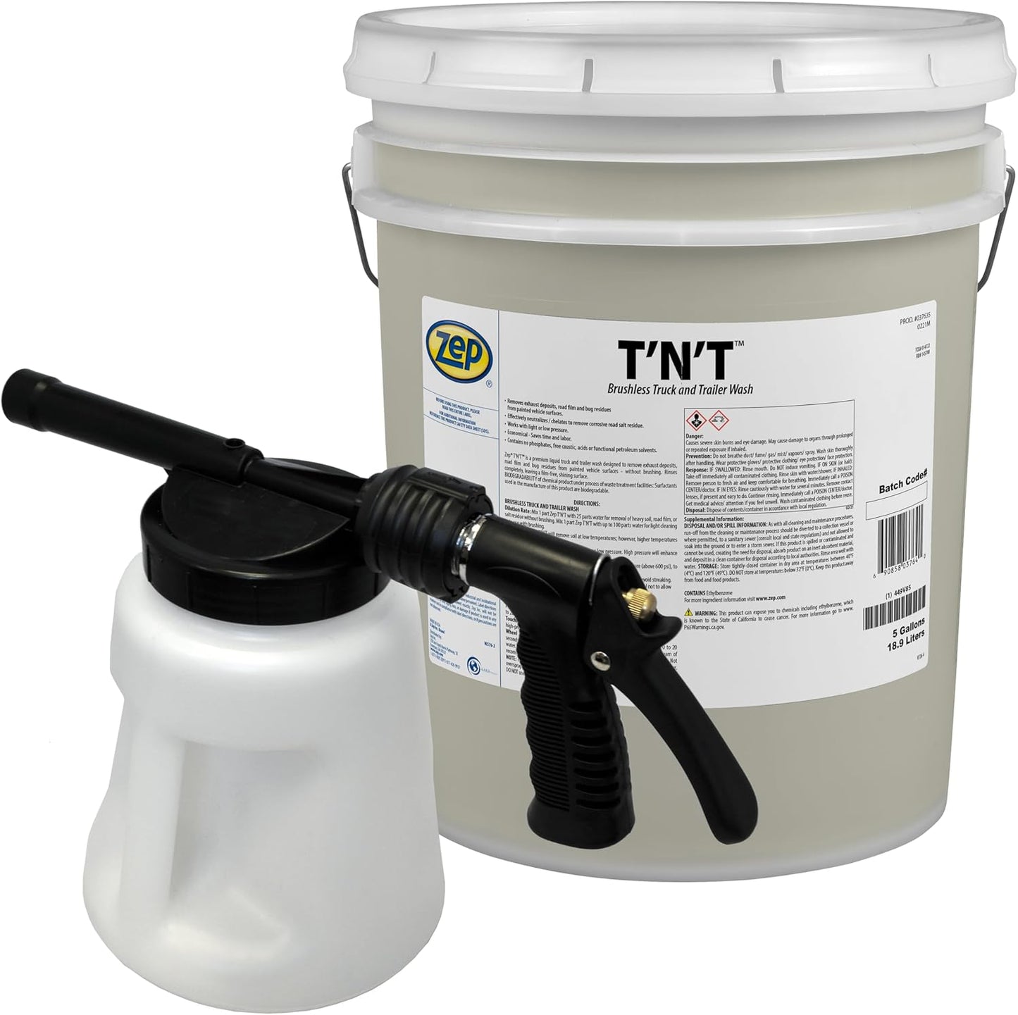 Zep TNT Brushless Truck and Trailer Wash Concentrate 5 Gal (Each) Model 481 Foamer 96 oz. - 37635 - Removes Exhaust Deposits, Road Film and Bug Residues
