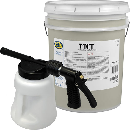 Zep TNT Brushless Truck and Trailer Wash Concentrate 5 Gal (Each) Model 481 Foamer 96 oz. - 37635 - Removes Exhaust Deposits, Road Film and Bug Residues