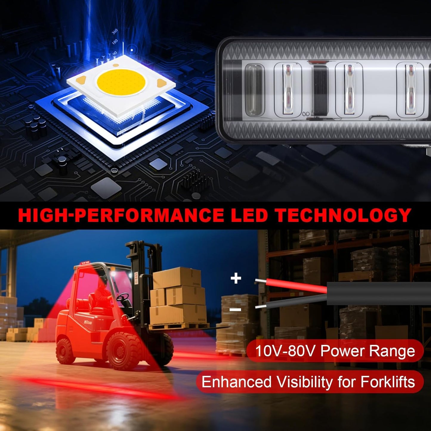 LED Forklift Safety Light Red for AGV Automated Guided Vehicle, Forklift Truck, Industrial Lift, Warehouse Safety, IP67 Waterproof, Aluminum Housing (4PCS)