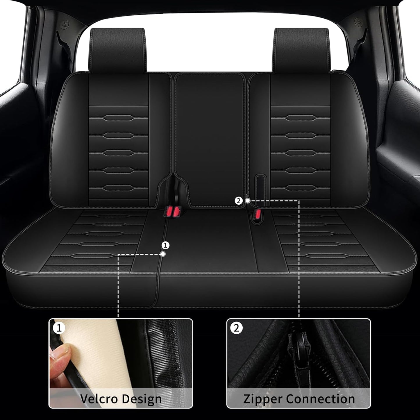 Seat Covers Fit for Honda Ridgeline 2006-2024 2025: Crew Cab 5 Seats Car Seat Covers Faux Leather Truck Pickup Seat Cushion Protector - Front Seats Without Armrests(Full Set, Blackline)