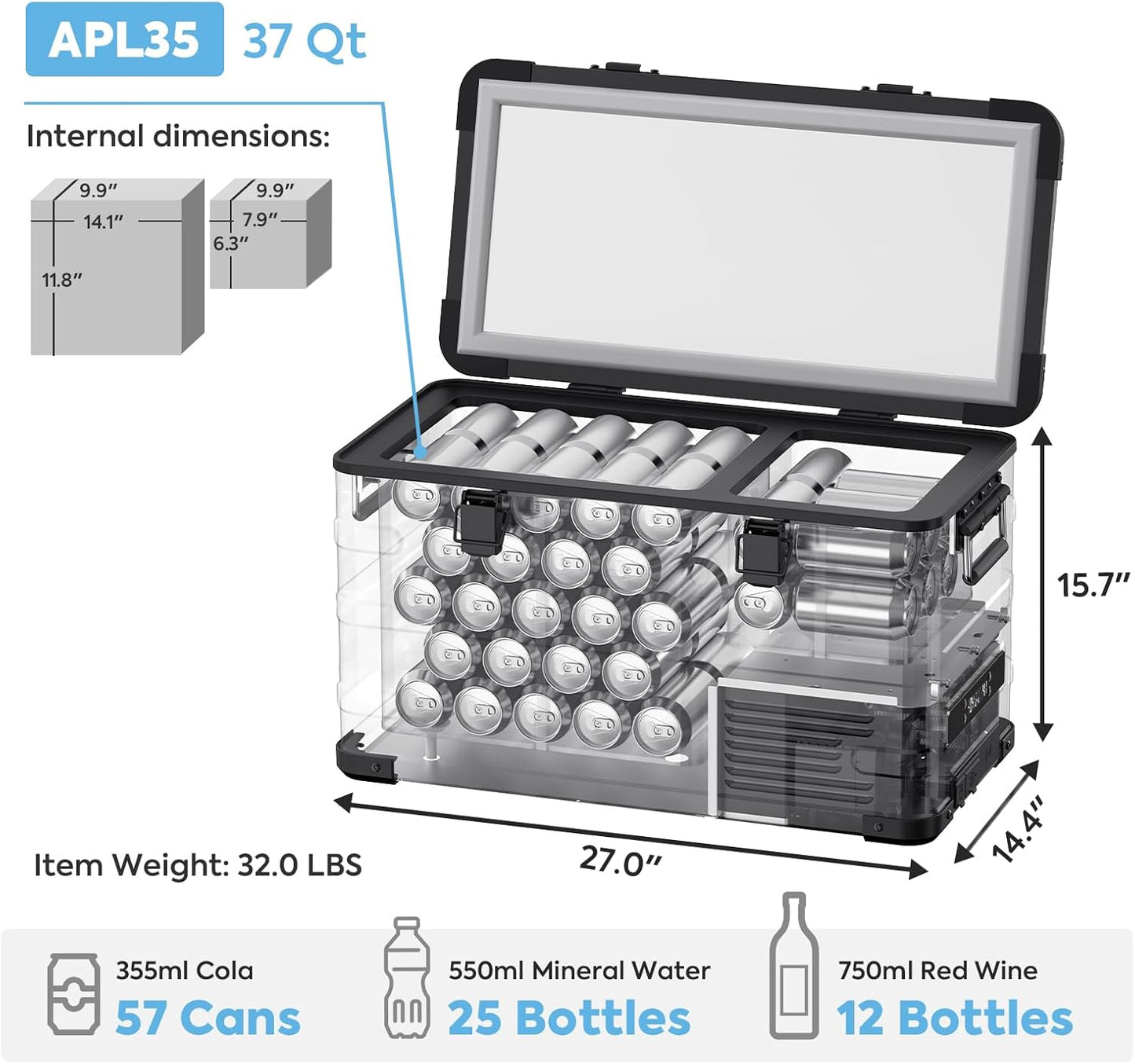 ICECO APL35 Dual Zone Portable Fridge Freezer, 37 Quart 12V Car Refrigerator with Secop Nano Compressor, Aluminum Electric Compressor Cooler 12/24V DC, 100-240V AC, -4℉~68℉, for RV,Camping,Travel