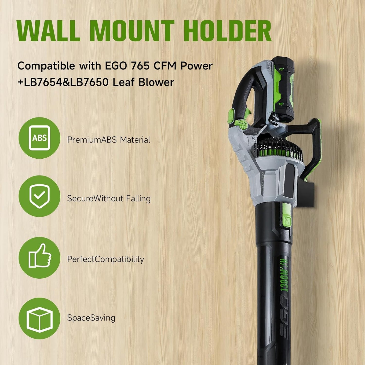 Leaf Blower Wall Mount Holder Compatible with EGO 765 CFM Power+ LB7654 & LB7650, Black ABS Wall Mount Bracket for Leaf Blower Storage