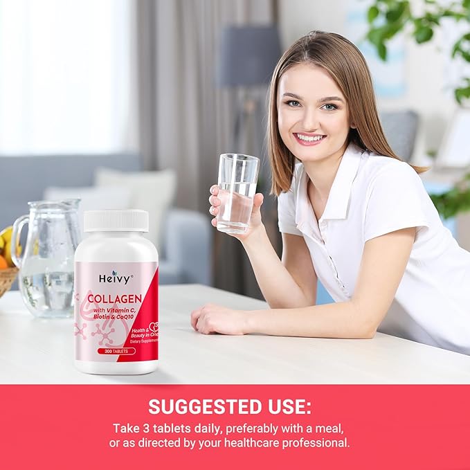 Multi Collagen 300 Tablets for Women & Men, Vitamin C, Biotin & CoQ10 Supports Hair, Skin, Nails Joint & Bone Health, Gluten-Free, Non-GMO