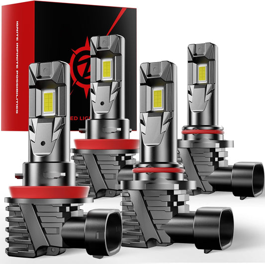 [2025 Upgrade] 90-05/HB3 H11/H8/H9 LED Bulbs Combo, [Brighter & Wider] 80000LM 800% Brighter Real 1:1 Mini Size Design,120W Fanless Light Bulbs, 6000k Cool White, Plug and Play，Pack of 4
