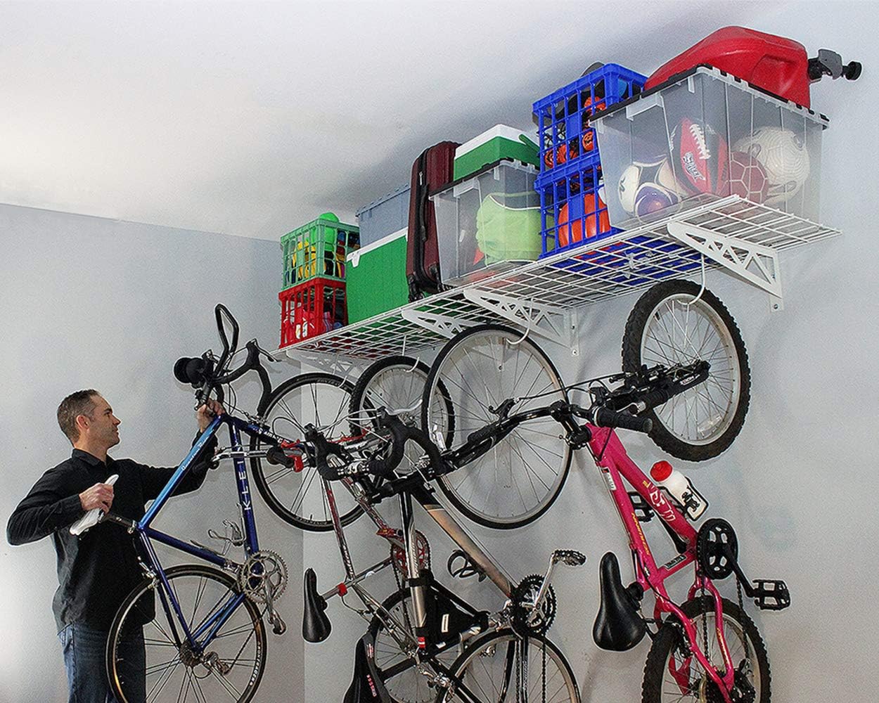 SafeRacks Wall Shelves - 2 Pk 18"x48" Wall Mountable Shelving Unit for Storage Rack, Pantry Shelves, Utility Shelving, Heavy Duty Shelves w/ 4 Versatile Accessory Hooks, 500lbs Capacity, White