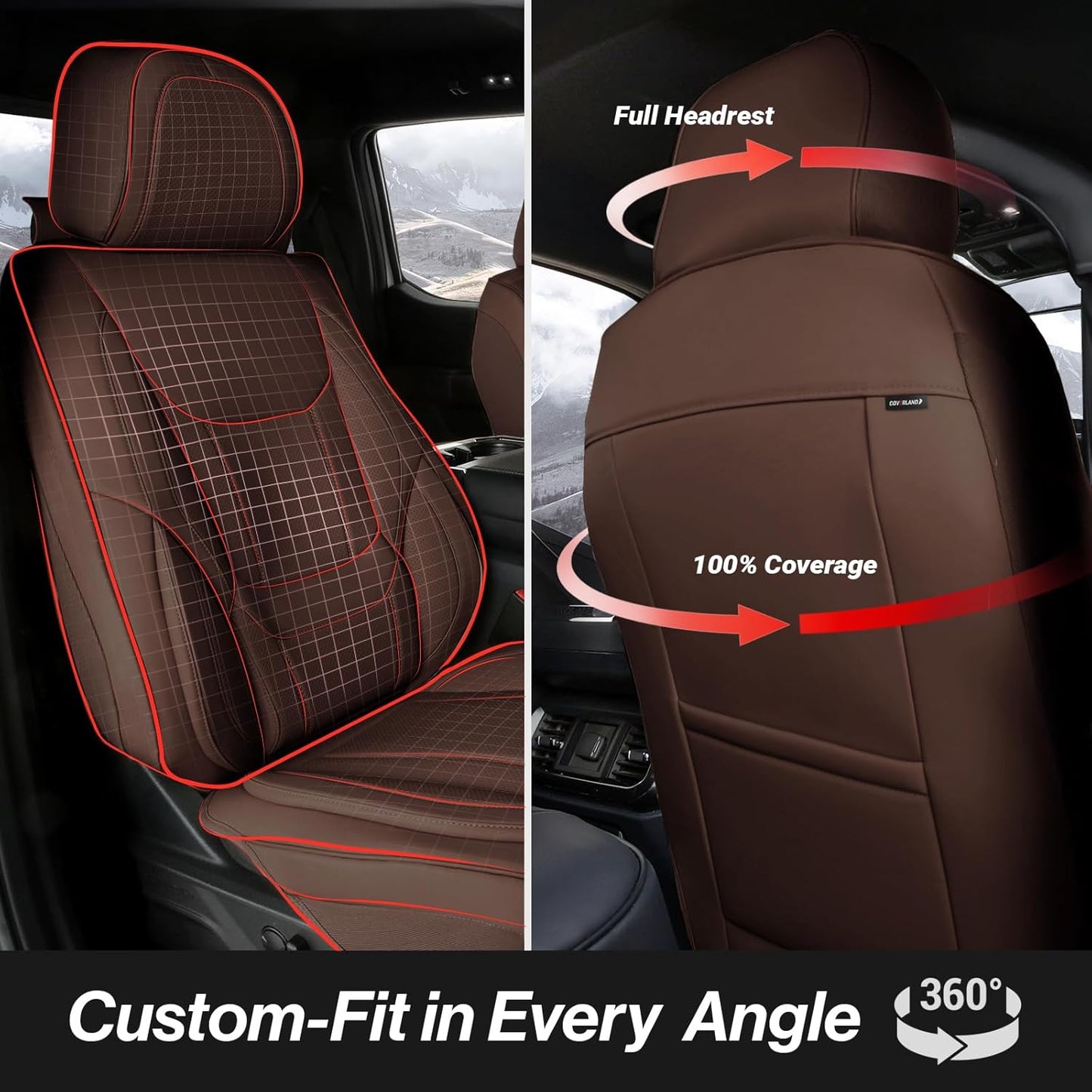 Coverland Custom Car Seat Covers Compatible with Silverado 2500HD, Maverick, Frontier - Premium Leather Non-Slip Memory Foam Waterproof Protector Front Seat-Dark Brown [See Size Chart-Size A40]