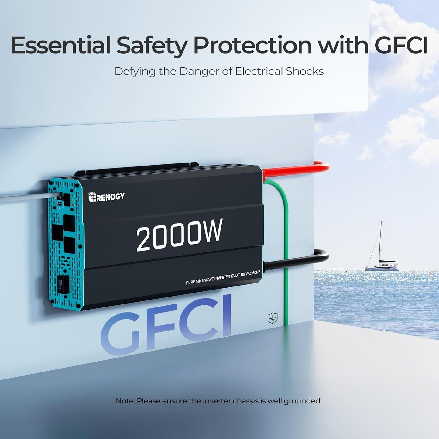 Renogy Inverter P2 2000W Pure Sine Wave Inverter 12V DC to 110V AC Converter, Off-Grid Solar Power Inverters for Vehicles, Truck, RV, Home, with Built-in 5V/2.1A USB / Hardwire Port, Remote Controller