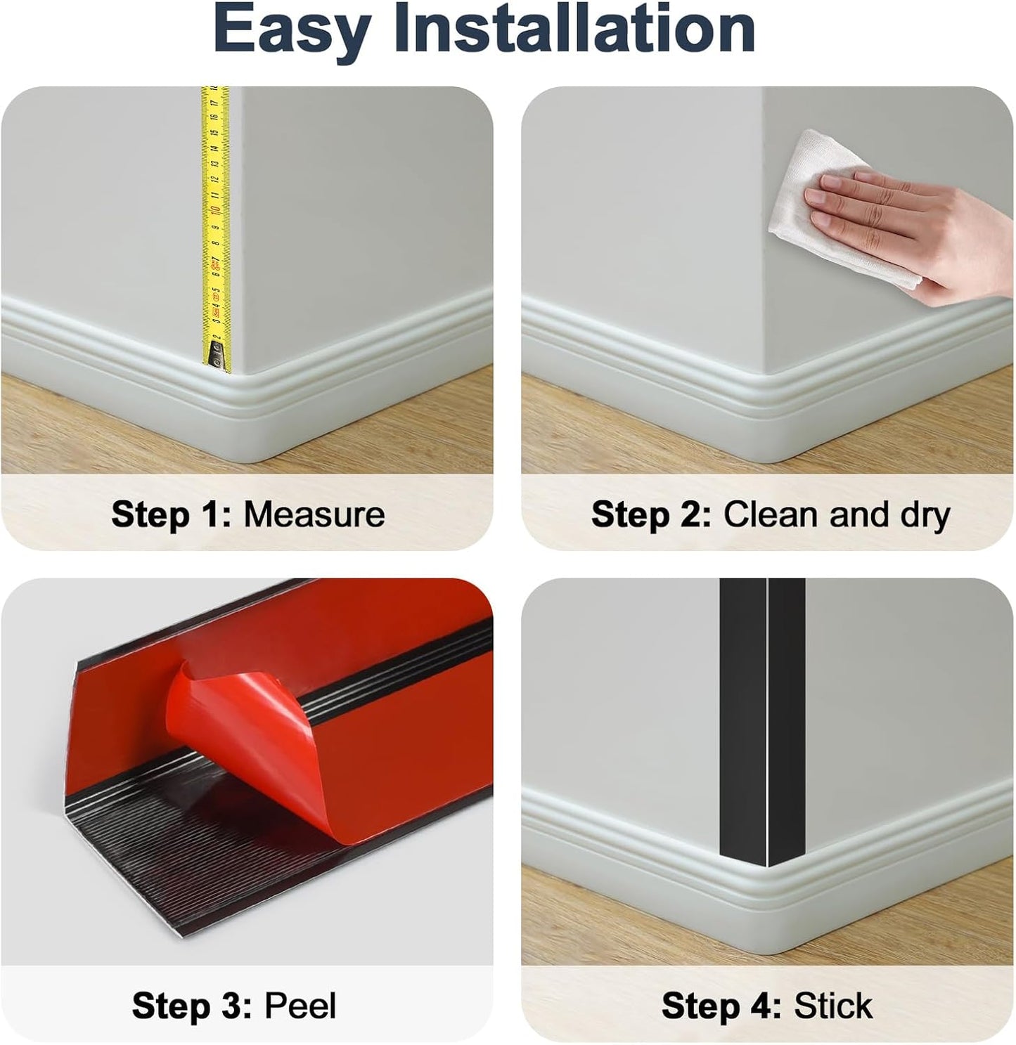 4PCS 45" Black Metal Corner Protectors, Aluminum Self Adhesive Corner Guards, Metal Wall Edge Protector Strip, Furniture Corner Protectors, Wall Cabinet Baseboard Decoration 45" x 1"