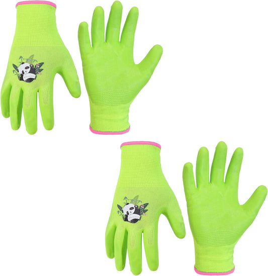HANDLANDY 2 Pairs Kids Gardening Gloves, Toddler Children Garden Yard Work Outdoor Playing Gloves, Rubber Coating, for Girls Boys Youth (Size S, Green)
