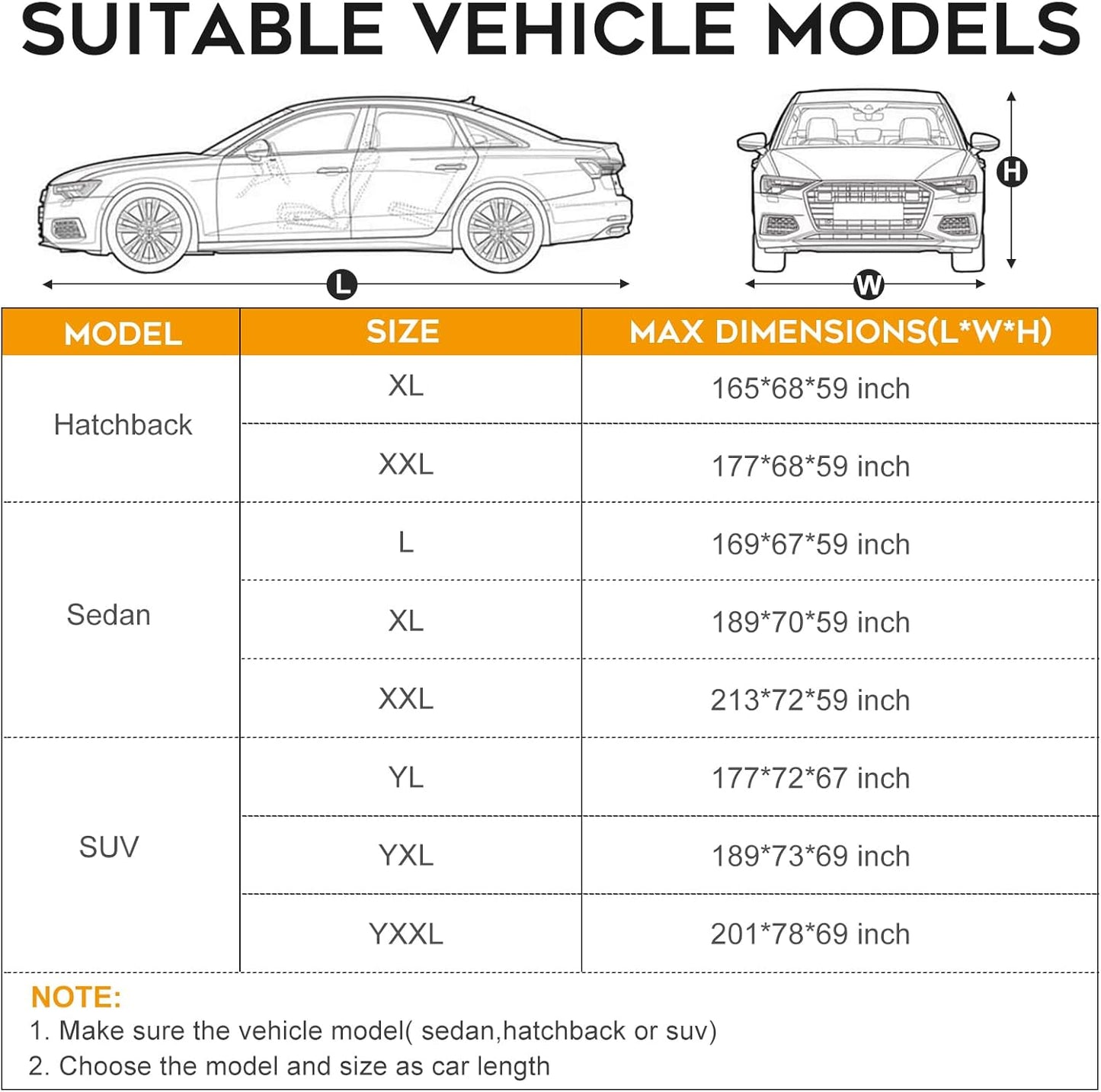 Waterproof Hatchback Car Cover: 6-Layer Protection from Rain, Snow, UV & Dust - Universal Fit up to 177 inches with Zipper Door & Windproof Straps for Outdoor, Garage, Travel Use,Silver