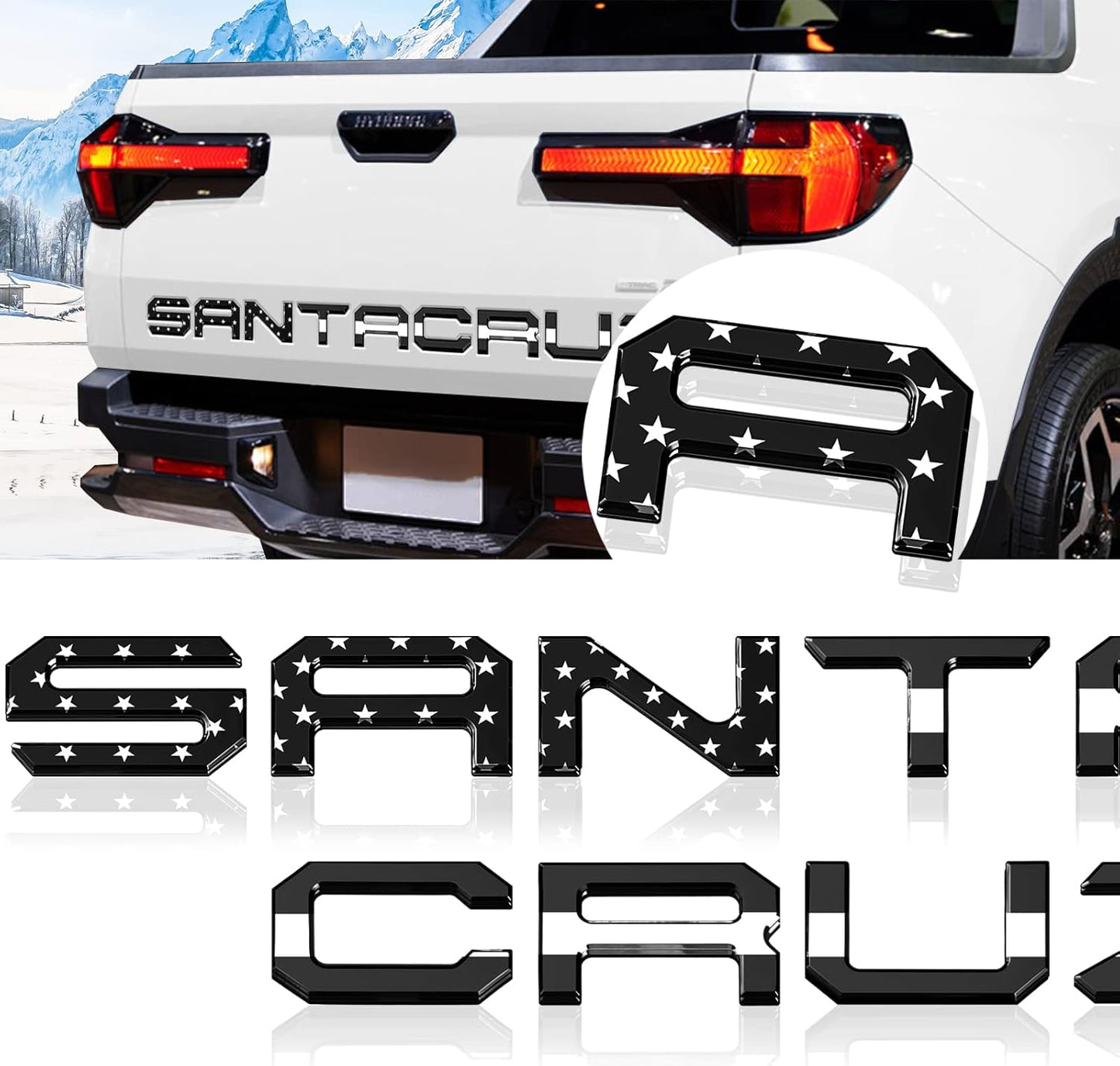 Tailgate Inserts Letters Compatible for 2022 2023 2024 2025 Santa Cruz 3D Raised & Strong Adhesive Decals Letters Rear Emblem Decal Sticker Compatible for Santa Cruz Accessories-Black American Flag