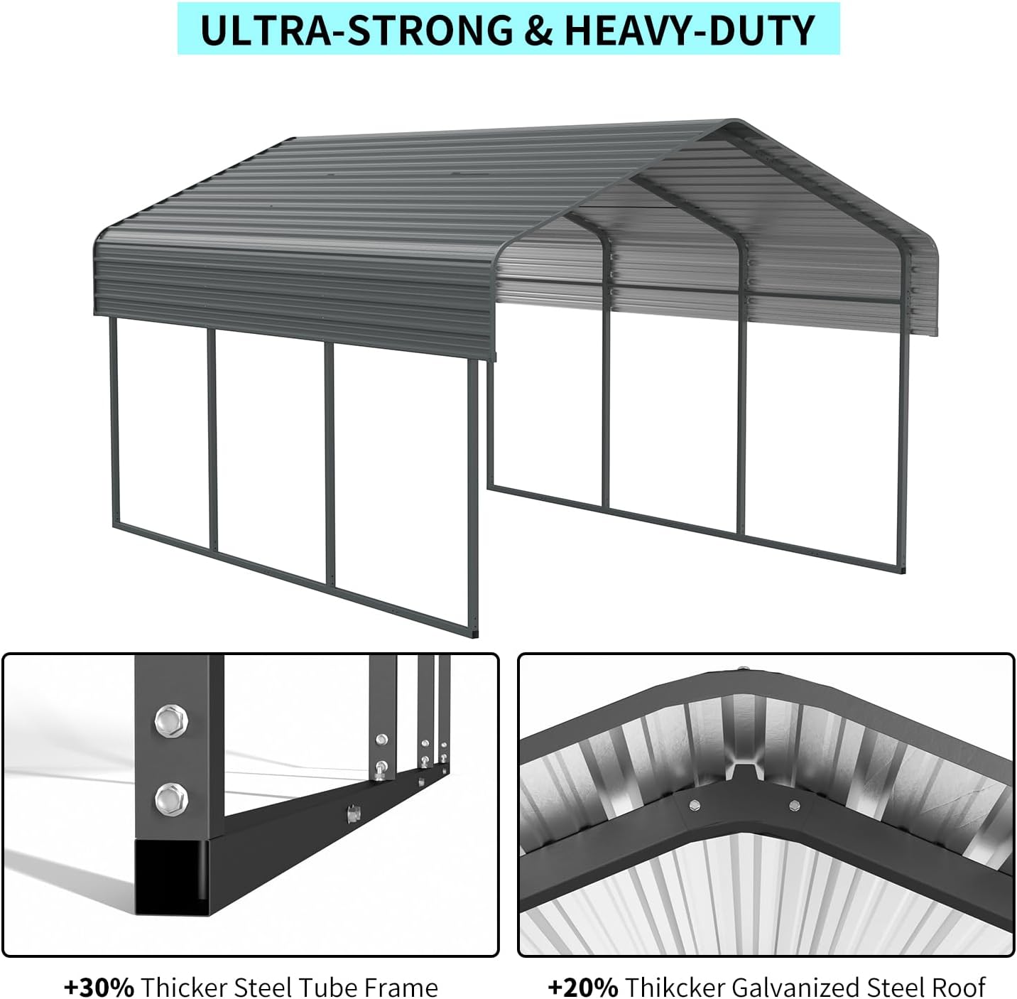 10x15 FT Metal Carport, Heavy Duty Car Port Canopy with Galvanized Steel Roof & Frame, Large Metal Carport Kit, Steel Car Shelter, Outdoor Car Garage for Car, Boat, Truck, Black