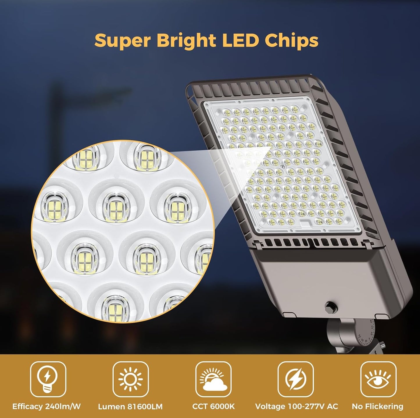 340W LED Parking lot Light Commercial Area Oudoor Lighting Street Light with Dusk to Dawn Photocell 61200Lm(180LM/W) 6000K IP65 Waterproof 100-277V for Driverway, Parking Lot 9 Pack