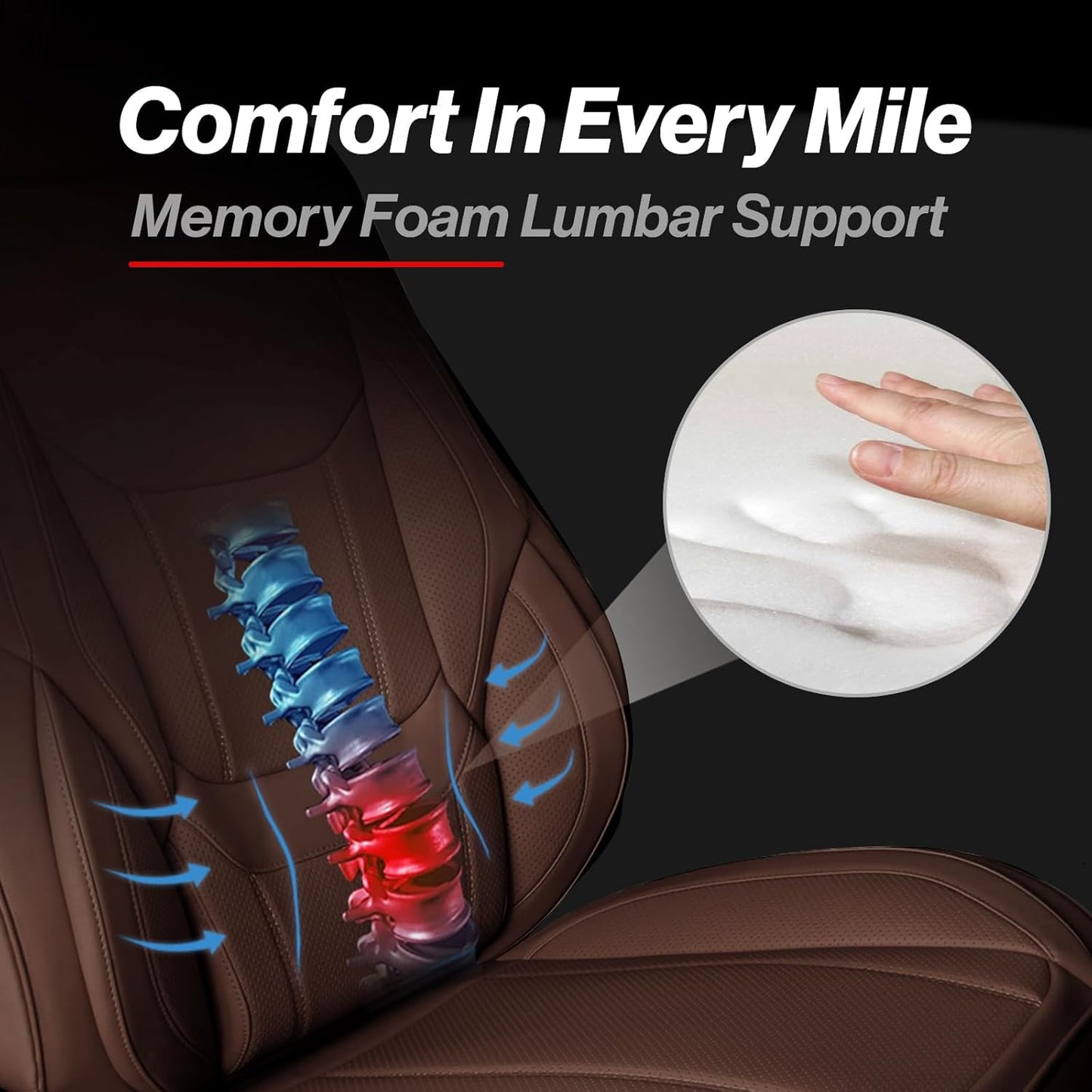 Coverland Custom Car Seat Covers Compatible with Ram 1500, Tacoma - Premium Leather Non-Slip Memory Foam Waterproof Cover Custom Fit Interior Protector Front Seat-Dark Brown [See Size Chart-Size A49]