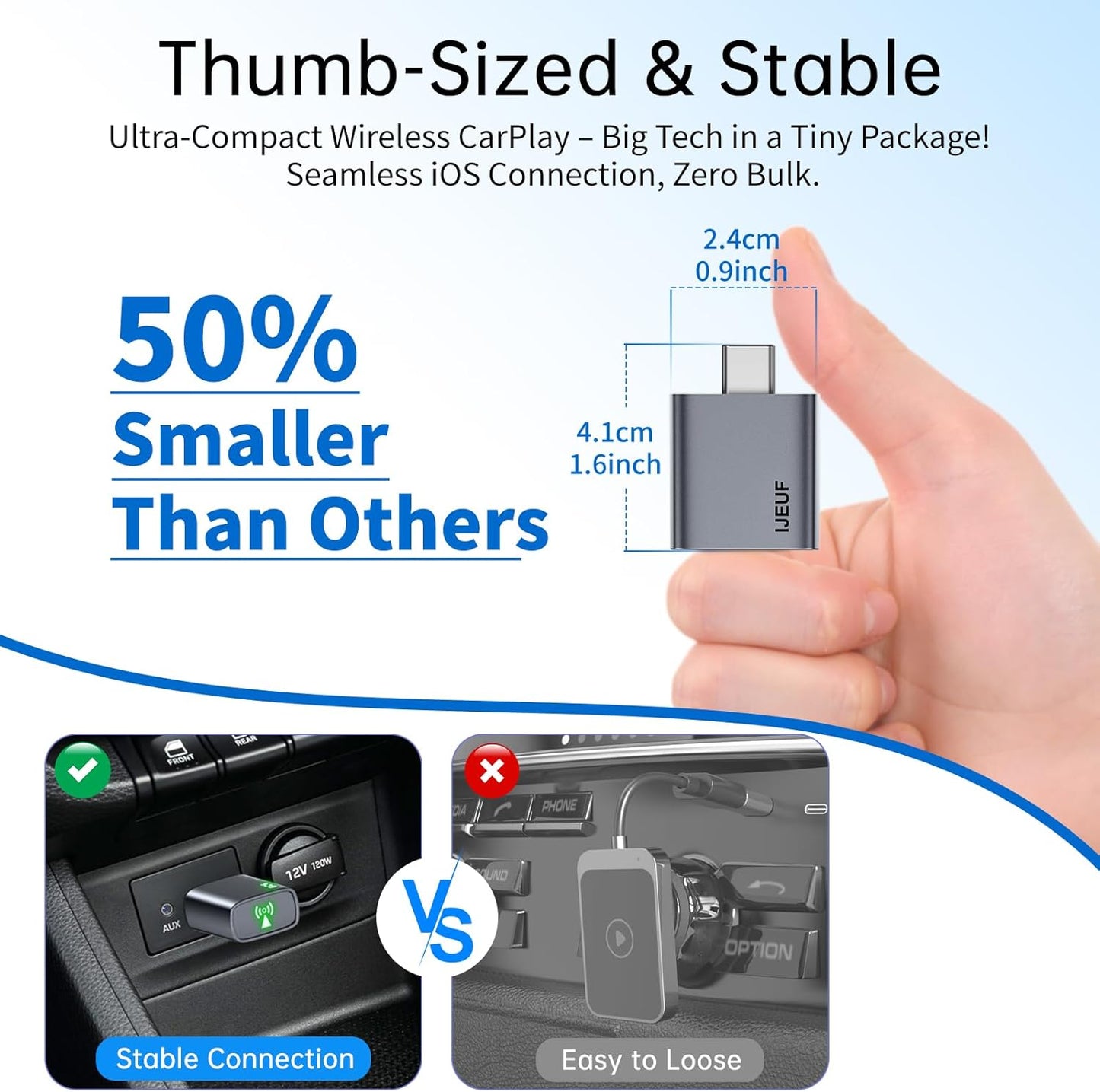 Wireless CarPlay Adapter for Apple iPhone 2025 Upgrade, Converts Factory Wired to Wireless, No Delay, Stable Connection, Mini Apple Carplay Wireless Adapter for iOS 10+ and Car from 2018+,USB/Type C