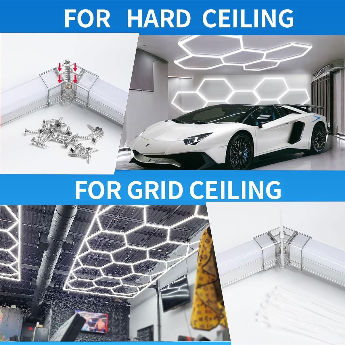 tewei LED Hexagon Garage Light, 25 Pack Super Bright Hex Ceiling LED Shop Lights 6500K Daylight White for Garage, 220W 22000LM for Workshop, Warehouse, Gym, Basement