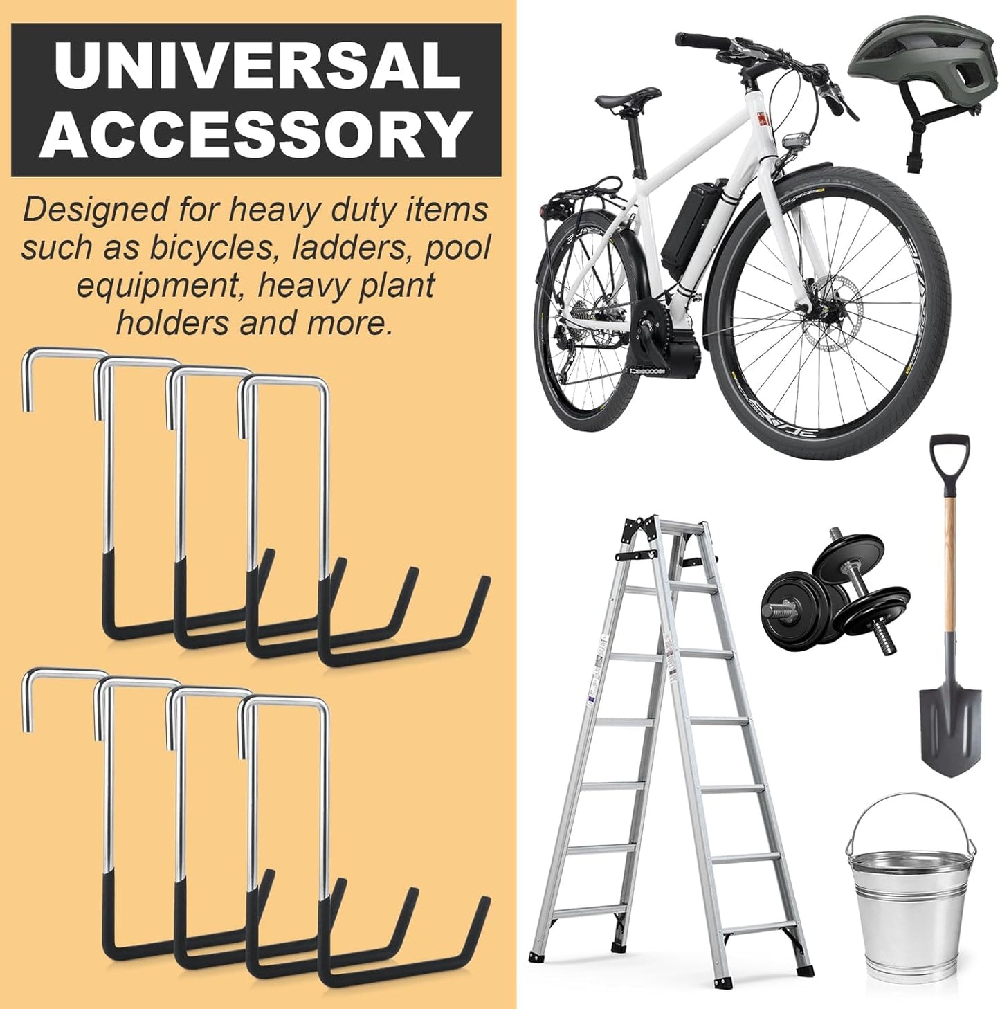 8 PCS Heavy Duty Carbon Steel S Hooks, Vinyl Coated, 7.5 Inch, Black, 66 Lbs Max Weight, Ideal for Garage, Outdoor, Indoor, Ladder, Sports Equipment, Pool Equipment, Plant Supports