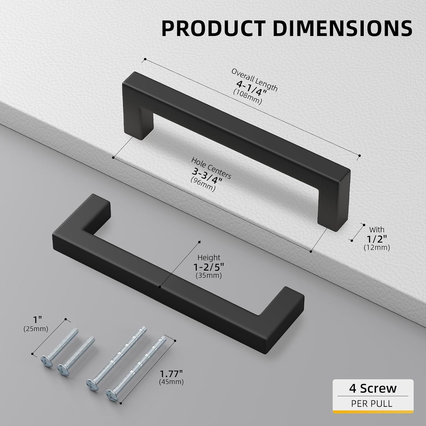goldenwarm 22 Pack 3-3/4 inch Black Square Bar Cabinet Pull - Drawer Pulls Cabinet Handle Stainless Steel Modern Hardware for Kitchen and Bathroom Cabinets Cupboards
