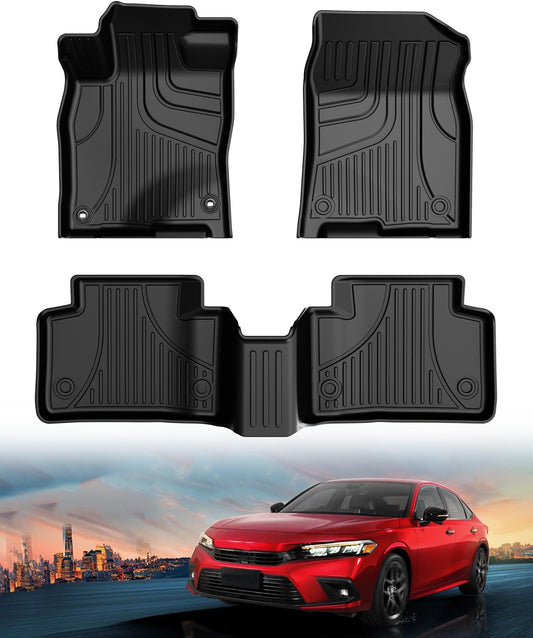 Floor Mats Fit for 2016-2021 Honda Civic Coupe/Sedan/Type R/Hatchback, TTX LIGHTING TPE All Weather Protection Front & Rear Row Floor Liners, Black