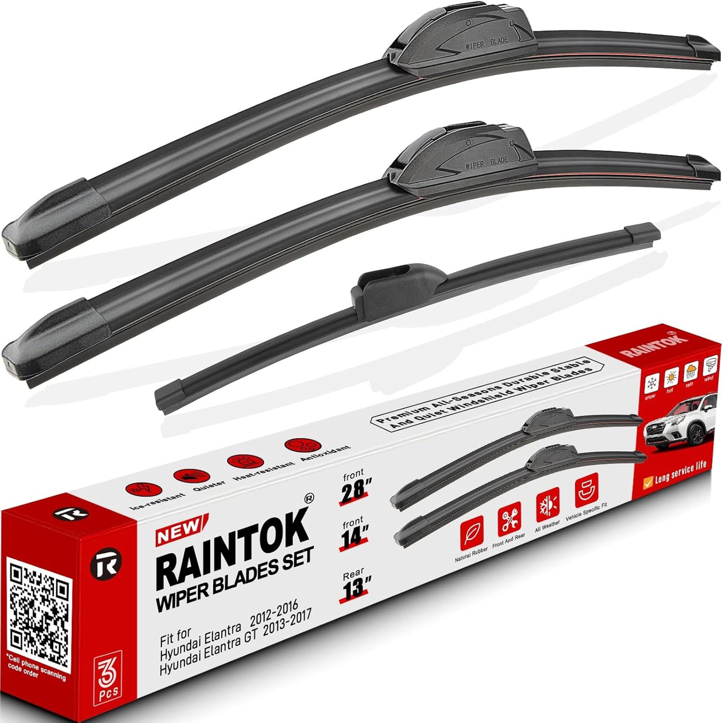 Windshield Wiper Blades Replacement for Hyundai Elantra 2012-2016 / Hyundai Elantra GT 2013-2017 Original Factory Quality Front Rear Wipers Blade Set for My Car - 28" 14" 13" (Pack of 3)