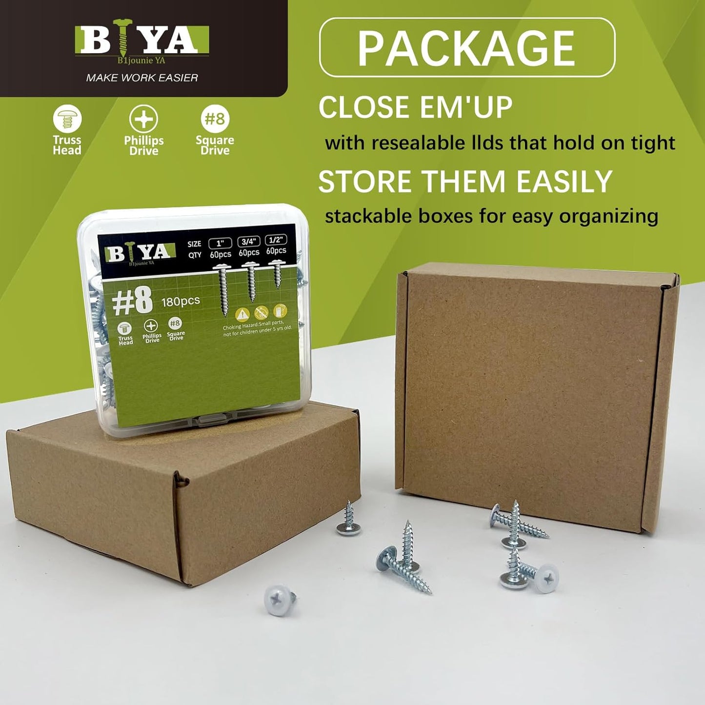 White Wood Screws, 180pcs Thread Truss Head Fast Self Tapping Pan Cabinet Screws for Wall Plates, 1/2 Inch, 3/4 Inch, 1 Inch