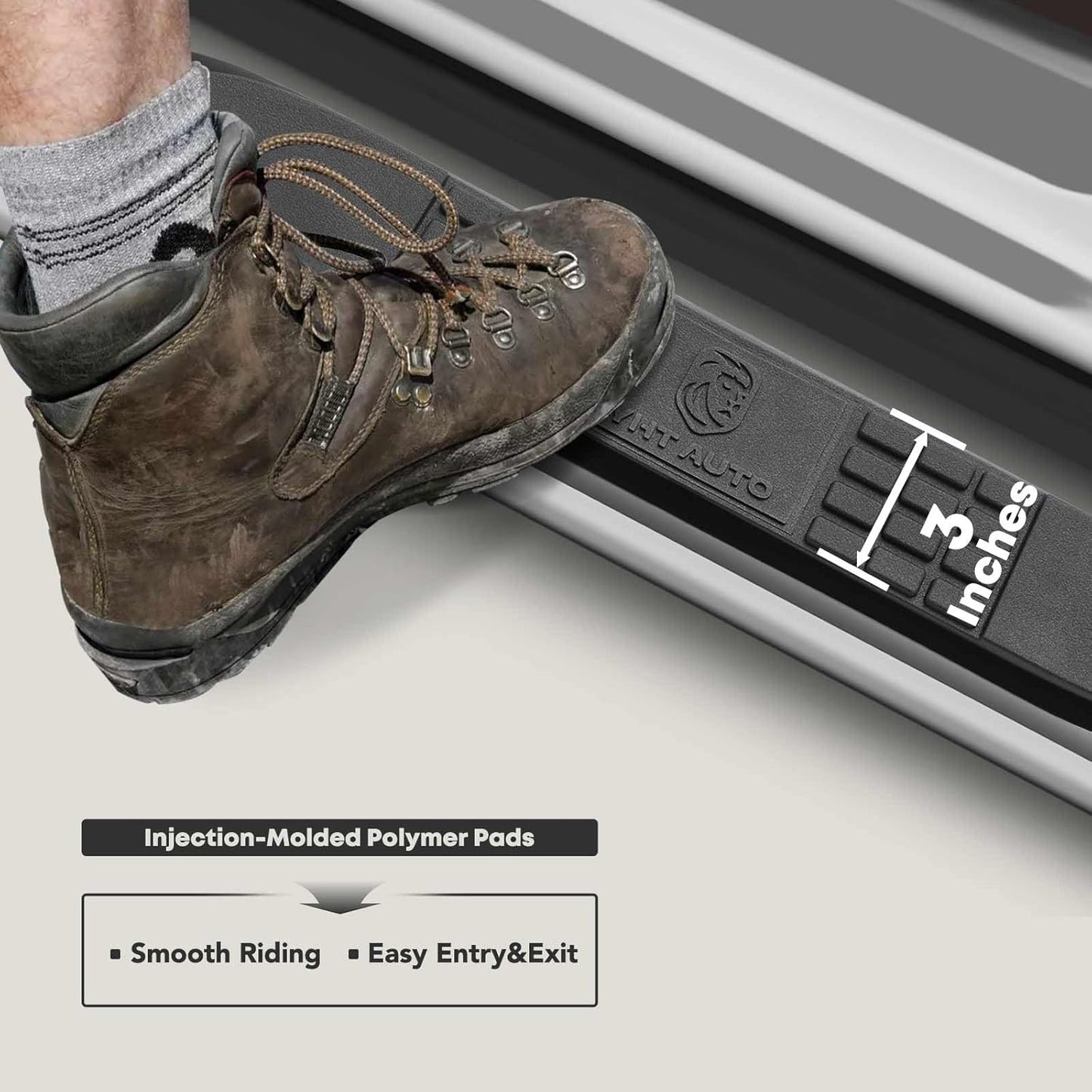 YHTAUTO 3 Inch Running Boards Side Steps Fit 2007-2019 Chevy Silverado & GMC Sierra 1500/2500 HD/3500 HD, Crew Cab, Round Bent Ends Stainless Steel Polished Chrome, Truck Cab Side Step Rails