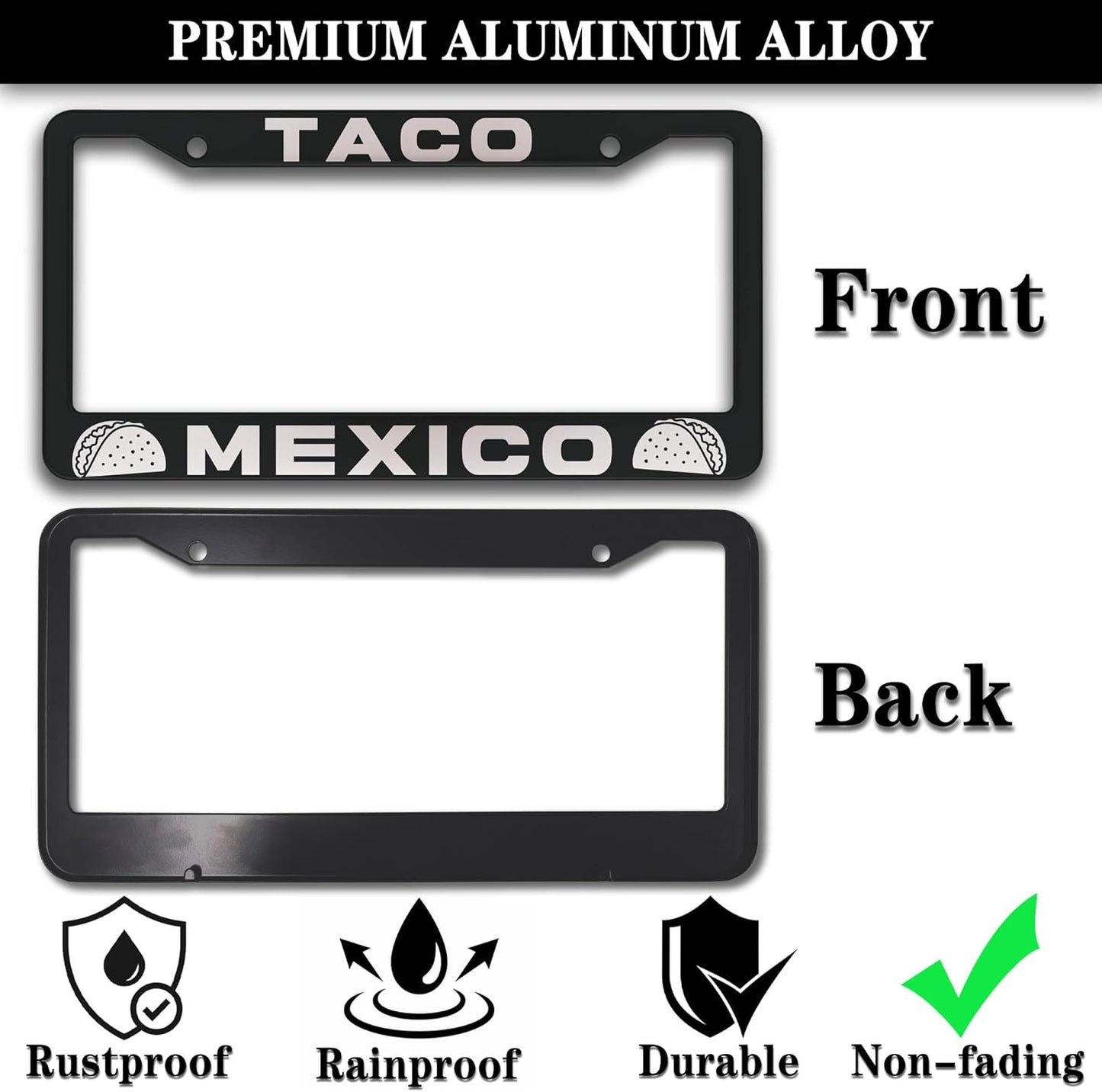 License Plate Frames Multicolor Automotive Exterior Accessories Taco Mexico Universal Aluminum Car Accessory 2 Pack with Screw Covers Set