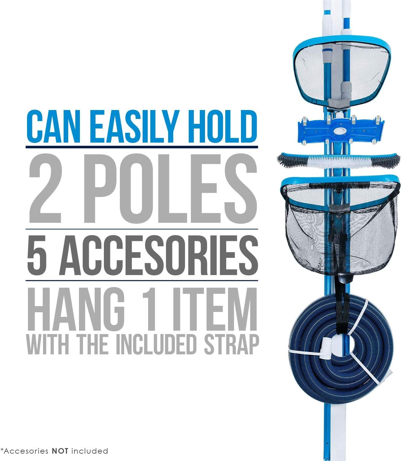 U.S. Pool Supply Pool Equipment Storage Rack Tool - Pool Organizer, Holds Cleaning Accessories, Skimmer Nets, Brushes, Vacuum Heads, Vacuum Hoses, Pole Hanger, Hot Tub Spa Maintenance Accessory Holder