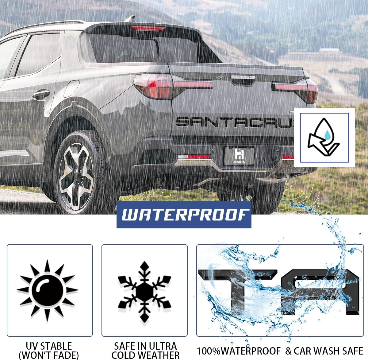 Tailgate Inserts Letters Compatible for 2022 2023 2024 2025 Santa Cruz 3D Raised & Strong Adhesive Decals Letters Rear Emblem Decal Sticker Compatible for Santa Cruz Accessories-Gloss Black