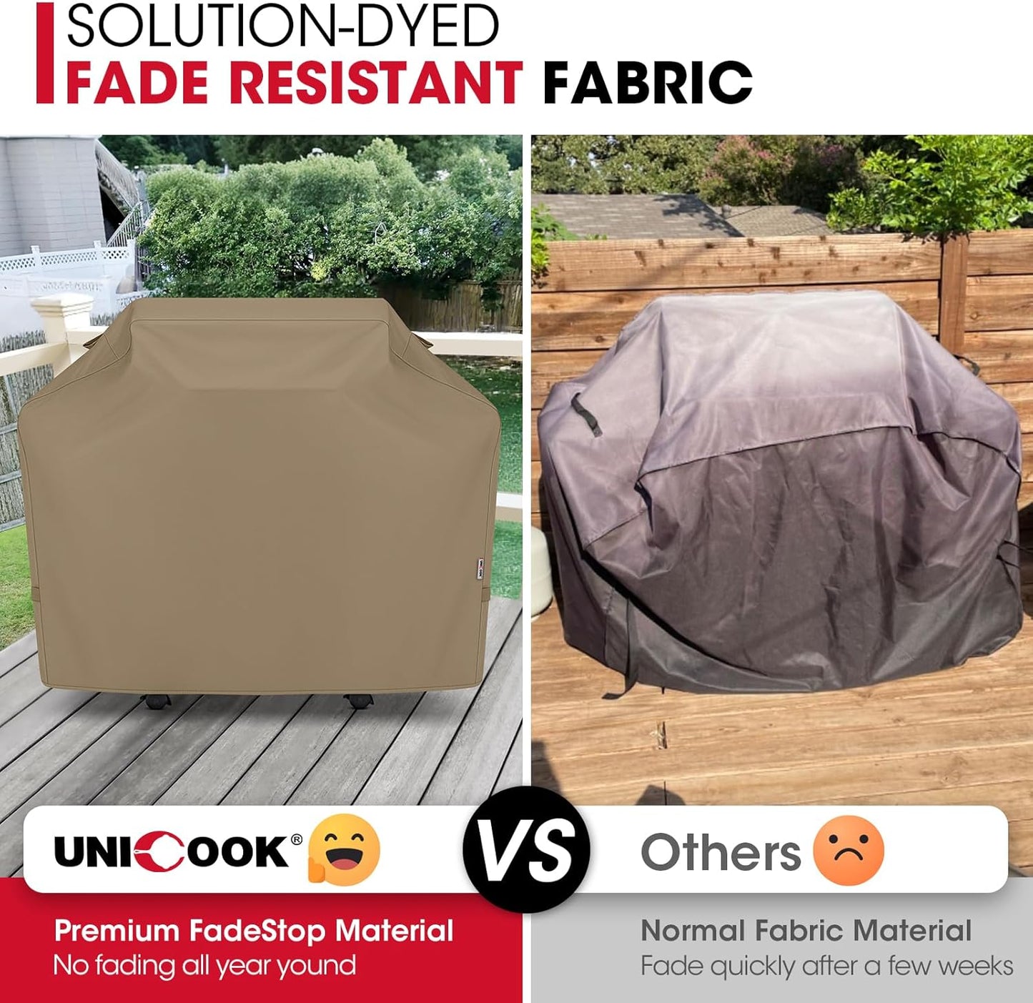Unicook 50 Inch Grill Cover for Outdoor Grill, Gas BBQ Cover with Sealed Seam for Weber Charbroil Nexgrill etc, Heavy Duty Waterproof Fade Resistant, Neutral Taupe