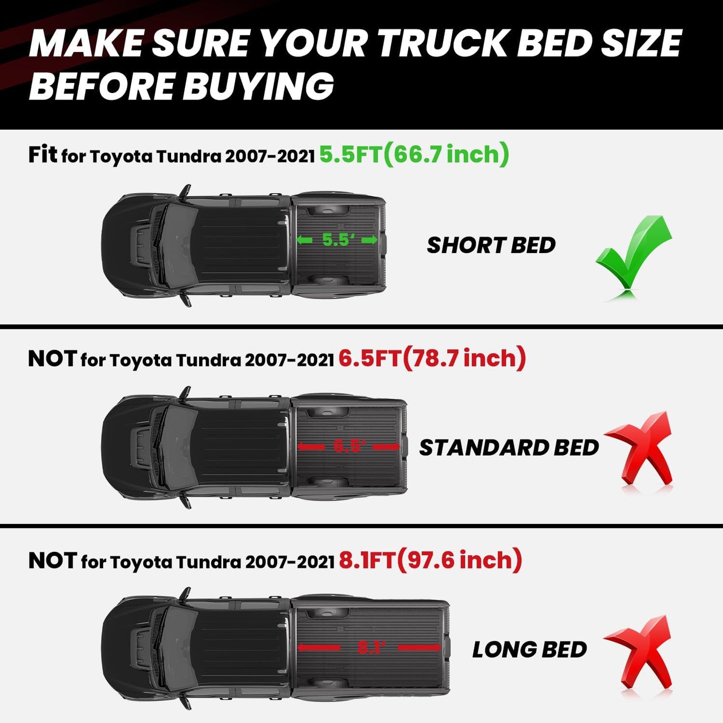 LASFIT Bed Mat for Toyota Tundra 2007-2021 Truck Bed Mat(5.5FT,5.5') All Weather 5.5 FT Bed Liner for Toyota Tundra Accessories TPE Trunk Mat Cargo Mat, Black