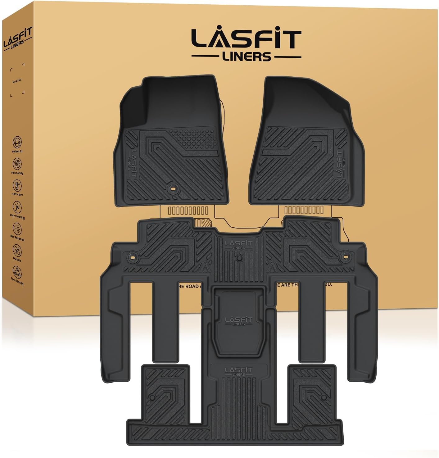 LASFIT Floor Mats for Chevy Traverse 2009-2017(Only 7 Seat)/Buick Enclave 2008-2017(Only 7 Seat)/Saturn Outlook 2008-2010(Only 7 Seat)/GMC Acadia 2007-2016 & Acadia Limited 2017(Only 7 Seat)