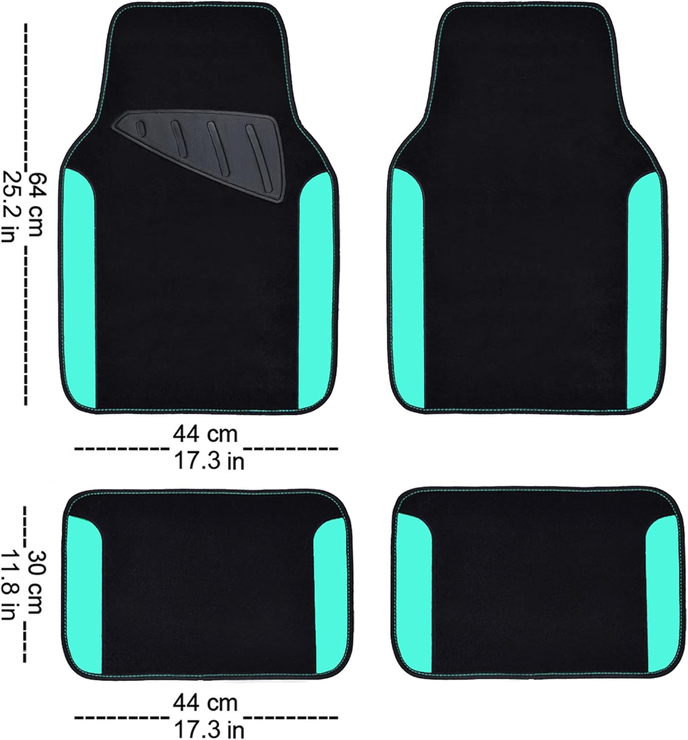 CAR PASS Waterproof Universal Fit Car Floor Mats, Teal Car Mats Fit for SUV,Vans,sedans, Trucks,Set of 4pcs Car Carpet for Women(Black with Mint)