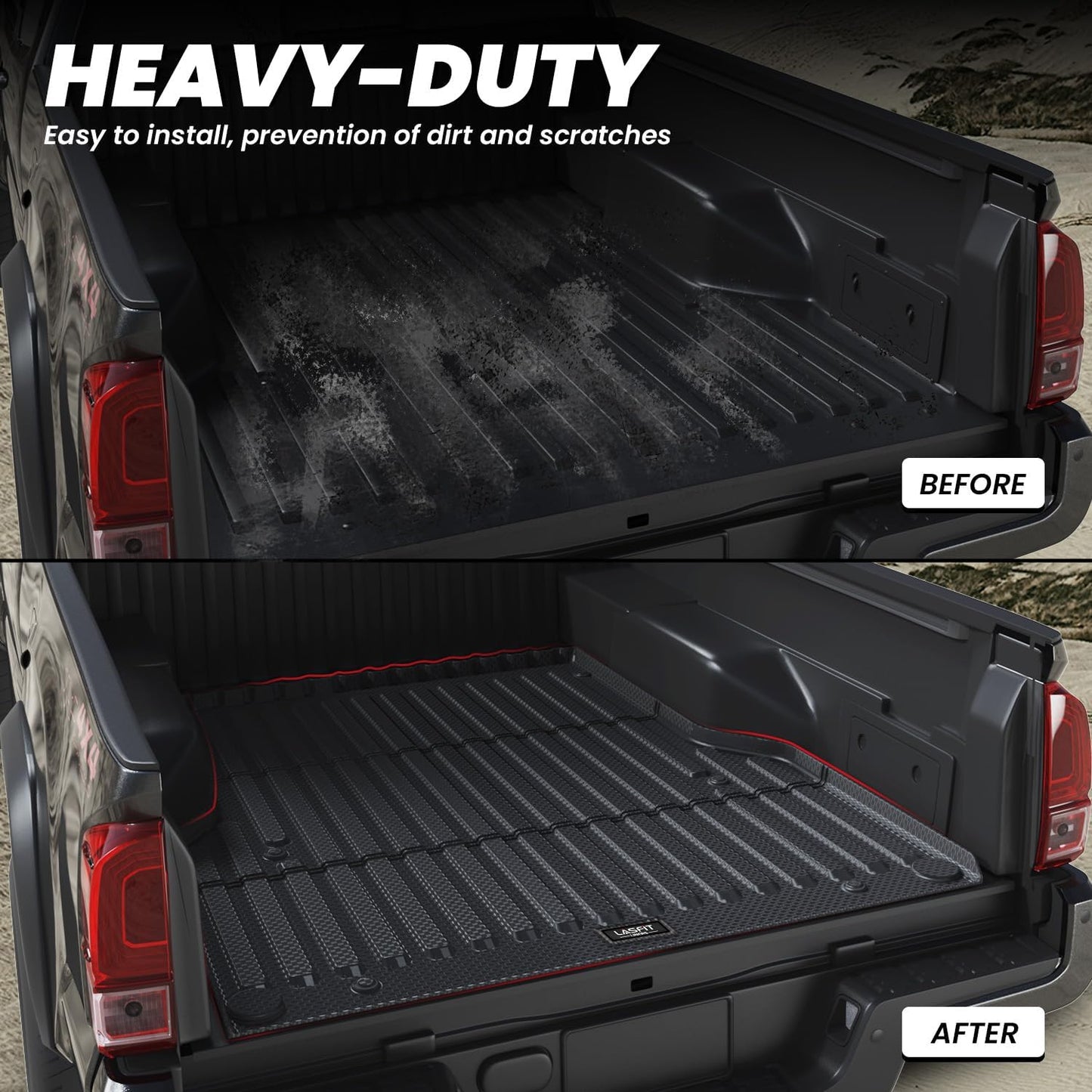 LASFIT Bed Mat for Toyota Tacoma (5FT,61.3'' Bed) 2023 2022 2021 2020 2019-2005 Truck Bed 5 ft, All Weather TPE Car Bed Liner for Toyota Tacoma Accessories Truck Mat &Cargo Liner, Black