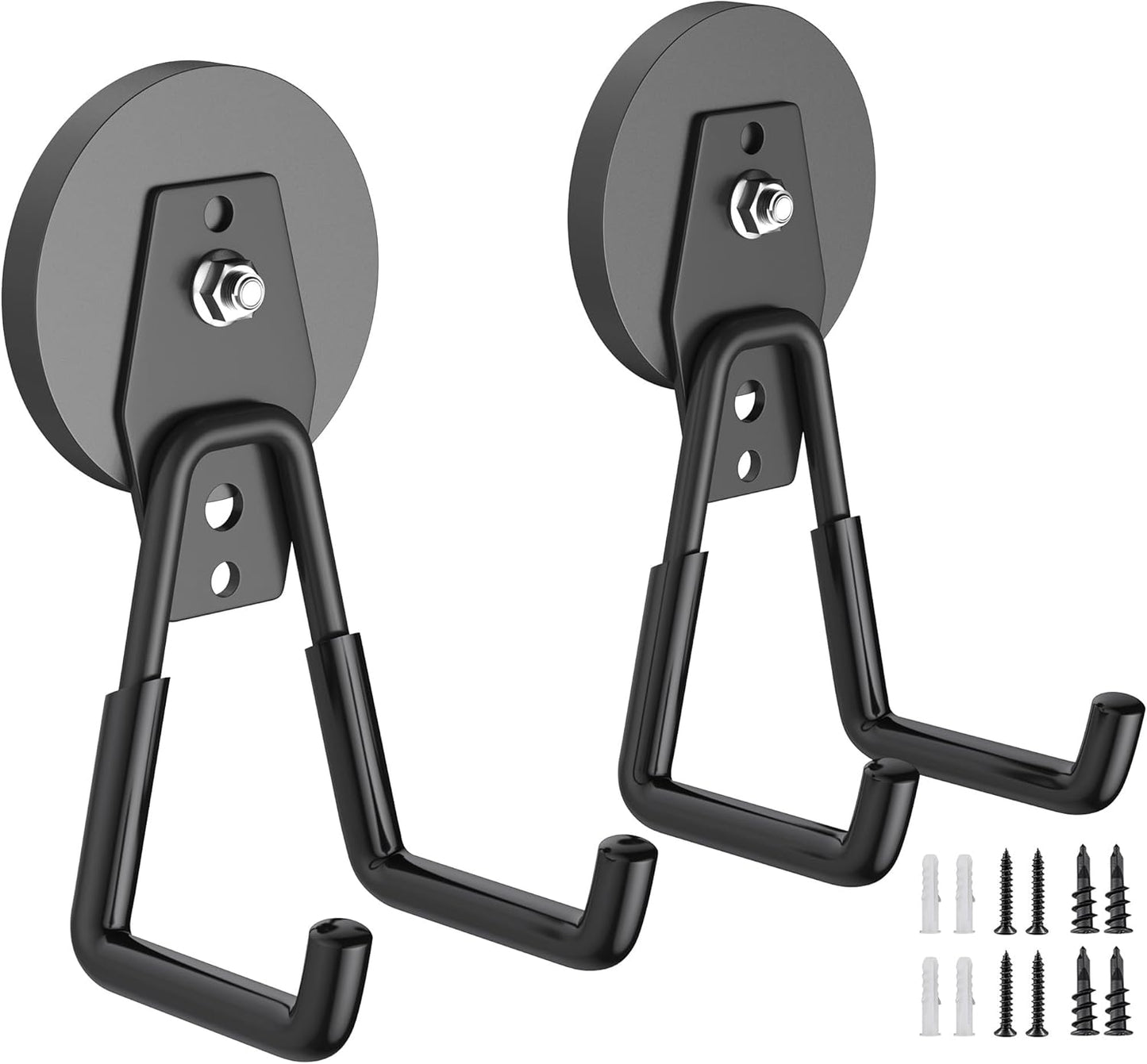 Heavy Duty Storage Magnetic Utility Hooks Large Garage Strong Extra Magnet Hooks Hanger with Anti-Slip Coating Heavy Duty Magnetic Hooks for Hanging Power Dril Garage Garden Tools 2 Pack Black