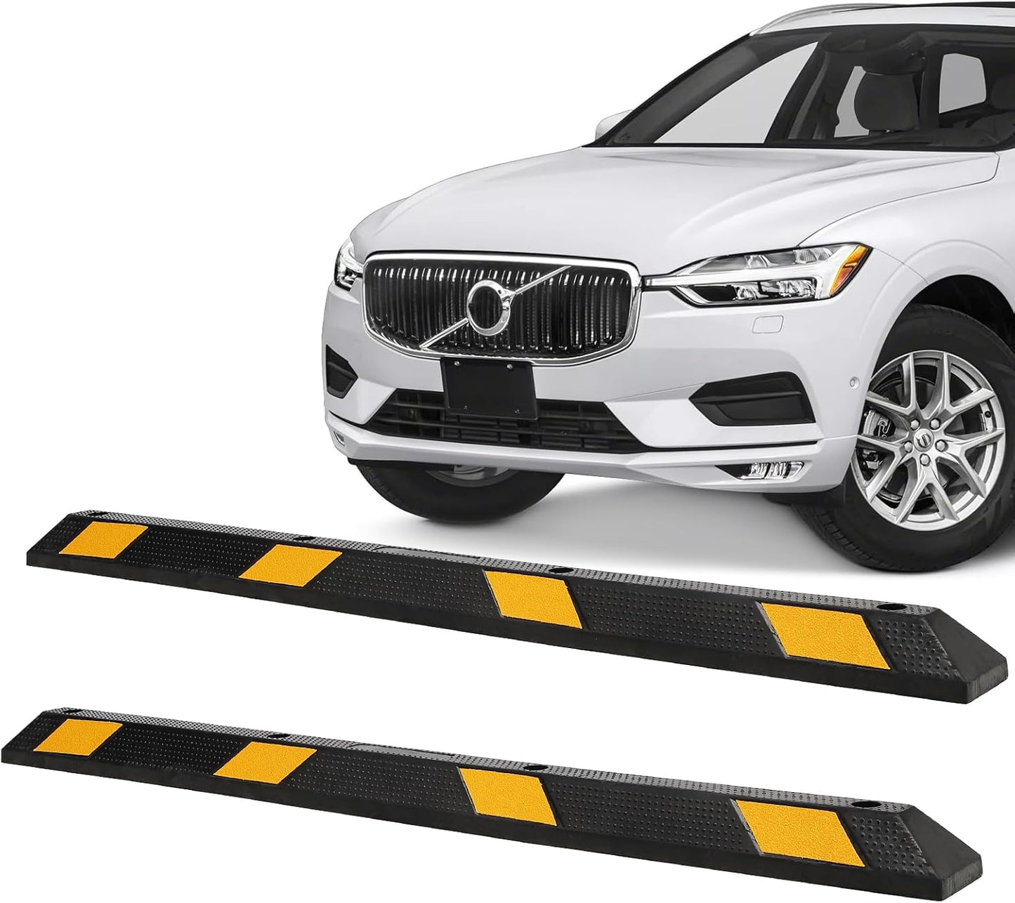 2 Pack Heavy Duty Rubber Parking Curb (72.8" Extra Wide) - 55000 Lb Capacity with 8 Reflective Strips, UV/Oil Resistant for Driveways & Commercial Lots