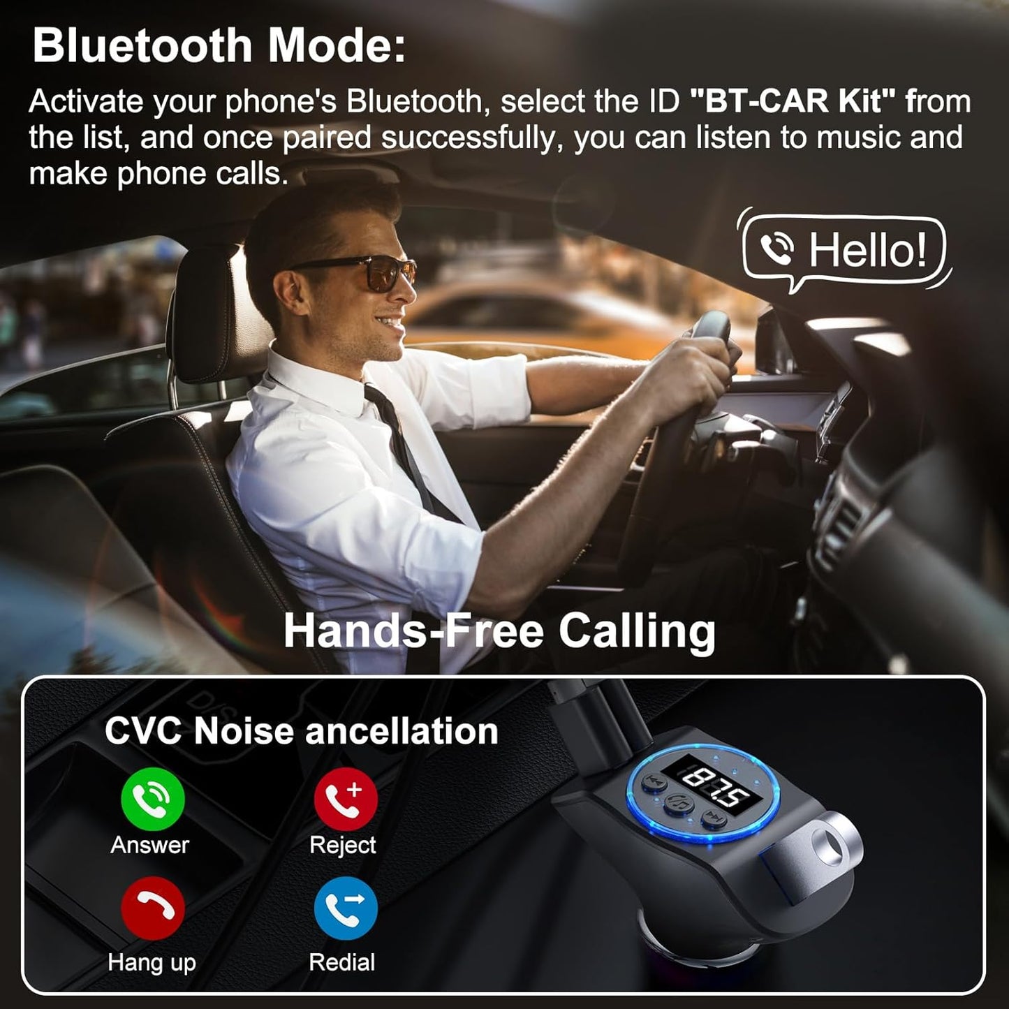 pgraded Bluetooth FM Transmitter for Car, PD30W/QC18W Dual USB Auto Charger Adapter, 7-Color LED Mood Light, Wireless FM Radio Car Kit Bluetooth 5.3 Hands-Free with Music Control & Noise Cancellation