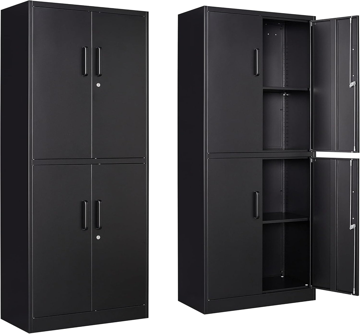 Yizosh Metal Storage Locking Cabinet with 4 Doors and 2 Adjustable Shelves,71" Lockable Garage Tall Steel Cabinet,for Home Office,Living Room,Pantry,Gym,Commercial Storage (Black)