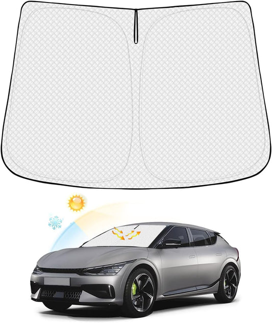 Windshield Sun Shade for 2022-2025 2026 Kia EV6 Accessories Thicken 6-Layer Front Window Sunshade Cover Sun Visor Protector Foldable Block UV Rays Keep Vehicle Cool