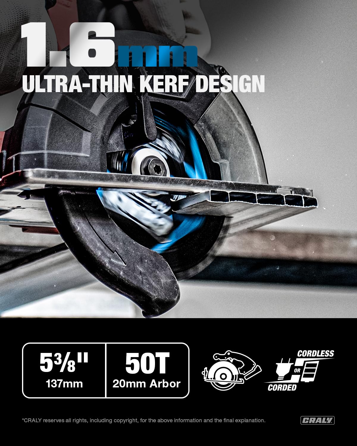 CRALY 5-3/8 Inch 24T Wood Framing & 30T Metal & 50T Aluminum Cutting Circular Saw Blade, 20mm Arbor, Carbide Tipped, Thin Kerf, Black Ice™ Coating, for Wood, Aluminum, Metal, 3-Pack(C054243050-3D)