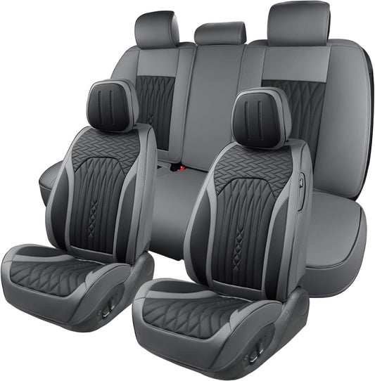 Car Seat Covers Full Set, Leather Seat Covers for Cars, Car Seat Protector Waterproof, Non-Slip Car Interior Covers Fit for Most Cars, SUV, Vans, Trucks,5Seaters,Full Set,Gray-Black,COMFDRIVE-A03