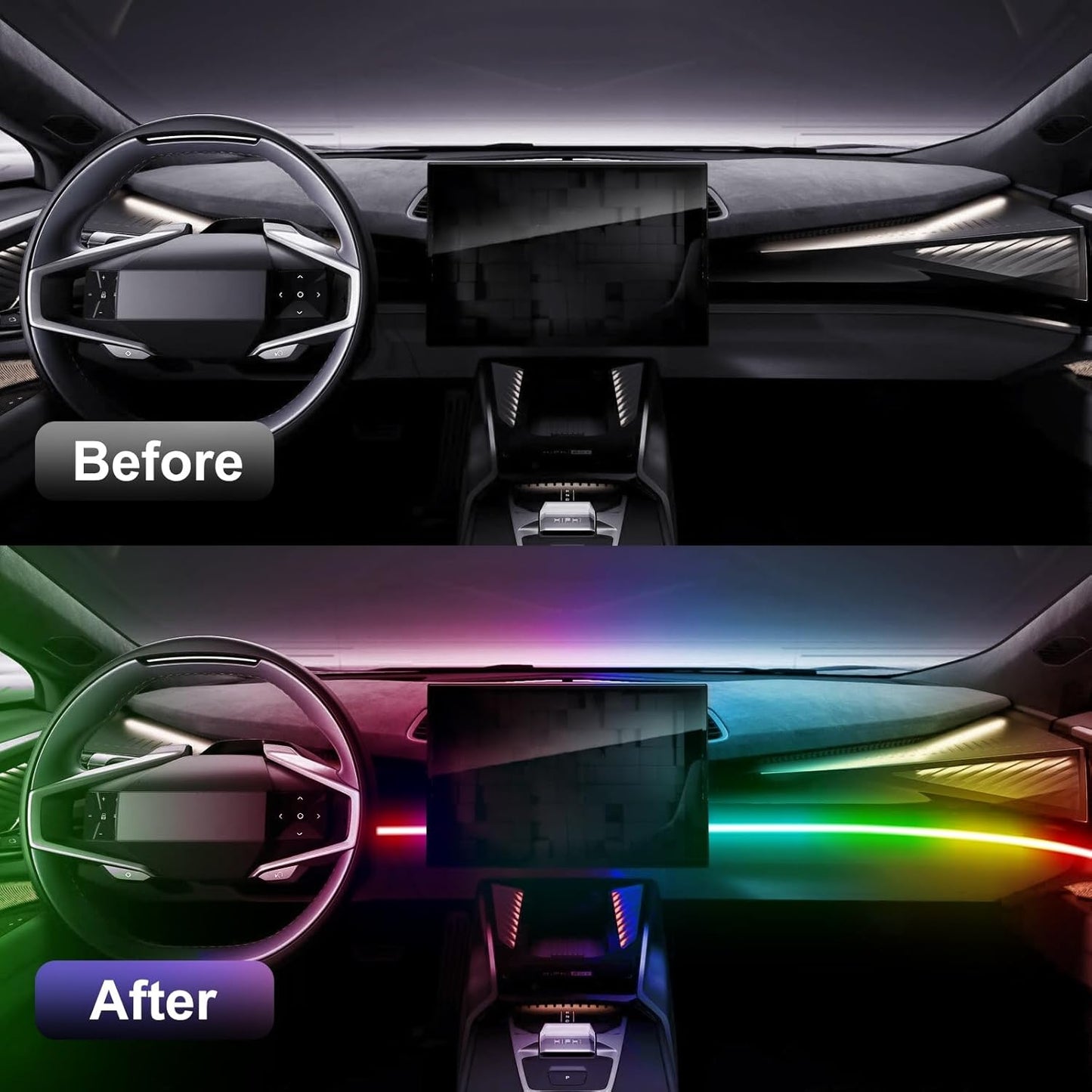 Acrylic LED Lights for Car, 43.3in RGB Strip Light Car LED Lights Interior with USB Port, App Control, Music Sync, 146 LEDs Interior Ca r Lights for Women Men Gifts