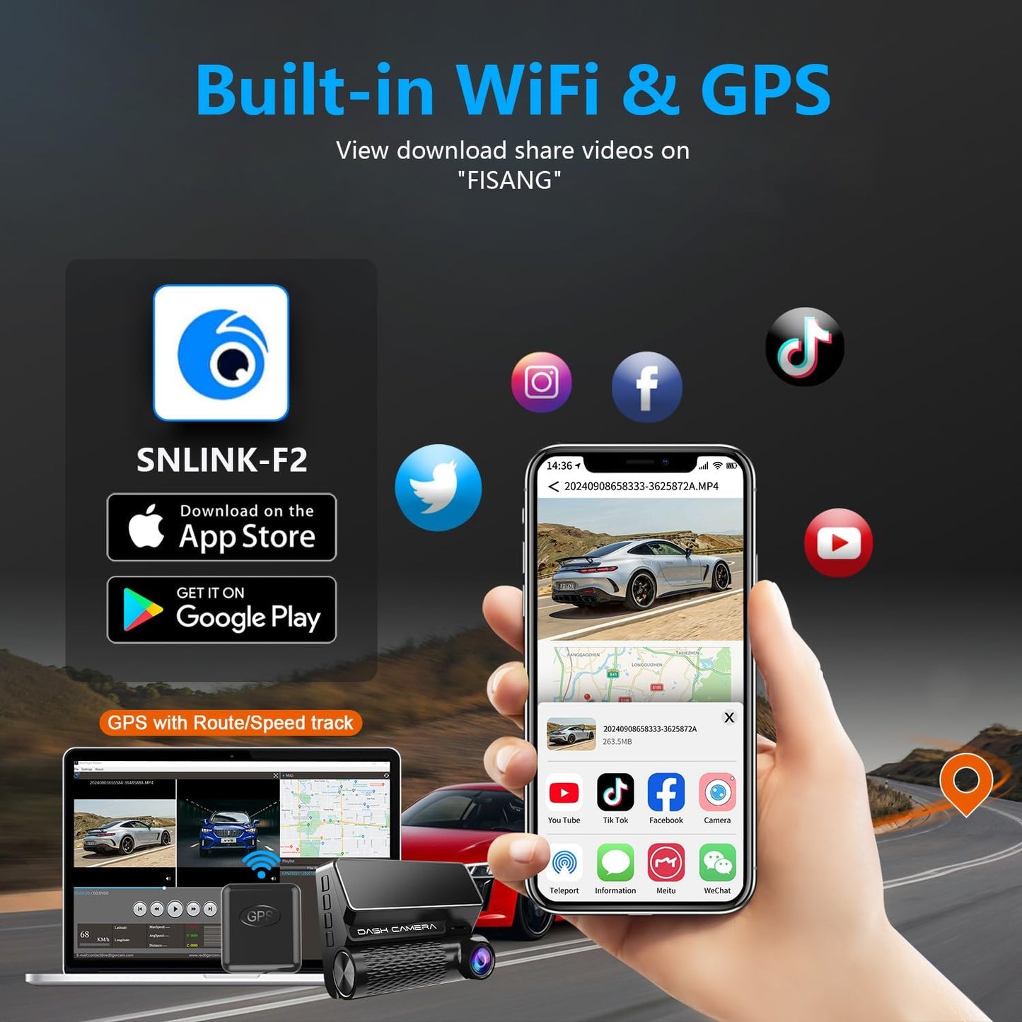 4K Dash Cam Front and Rear, 30FPS Dash Camera for Cars with UHD 2160P Night Vision, 3'' IPS Screen Dual Dashcam Built-in WiFi with GPS, App Control, 24H Parking Mode, G-Sensor