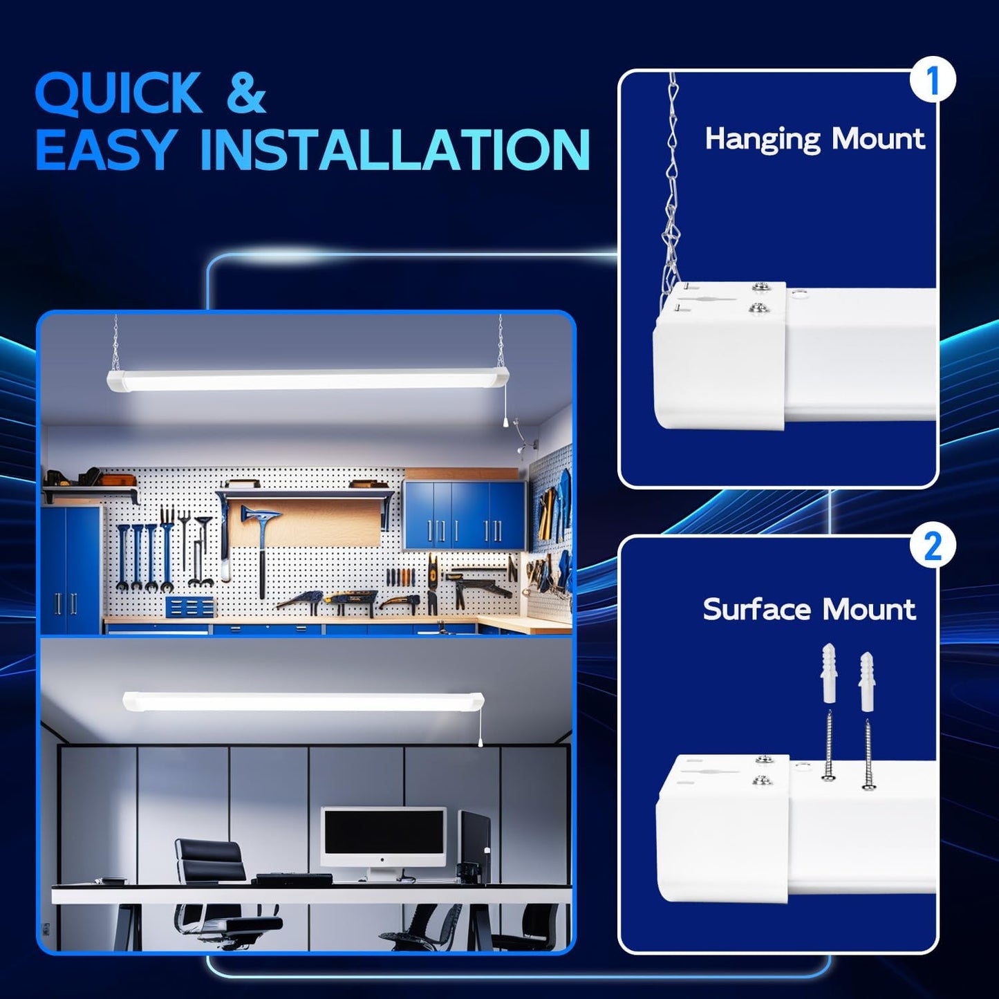 hykolity 4FT 120W LED Shop Light Linkable, 13000lm(400w Equivalent), 5000K Utility Shop Lights for Garages, Workshops, Basements, Hanging or Flush Mount, with Power Cord and Pull Chain, ETL, 4 Pack