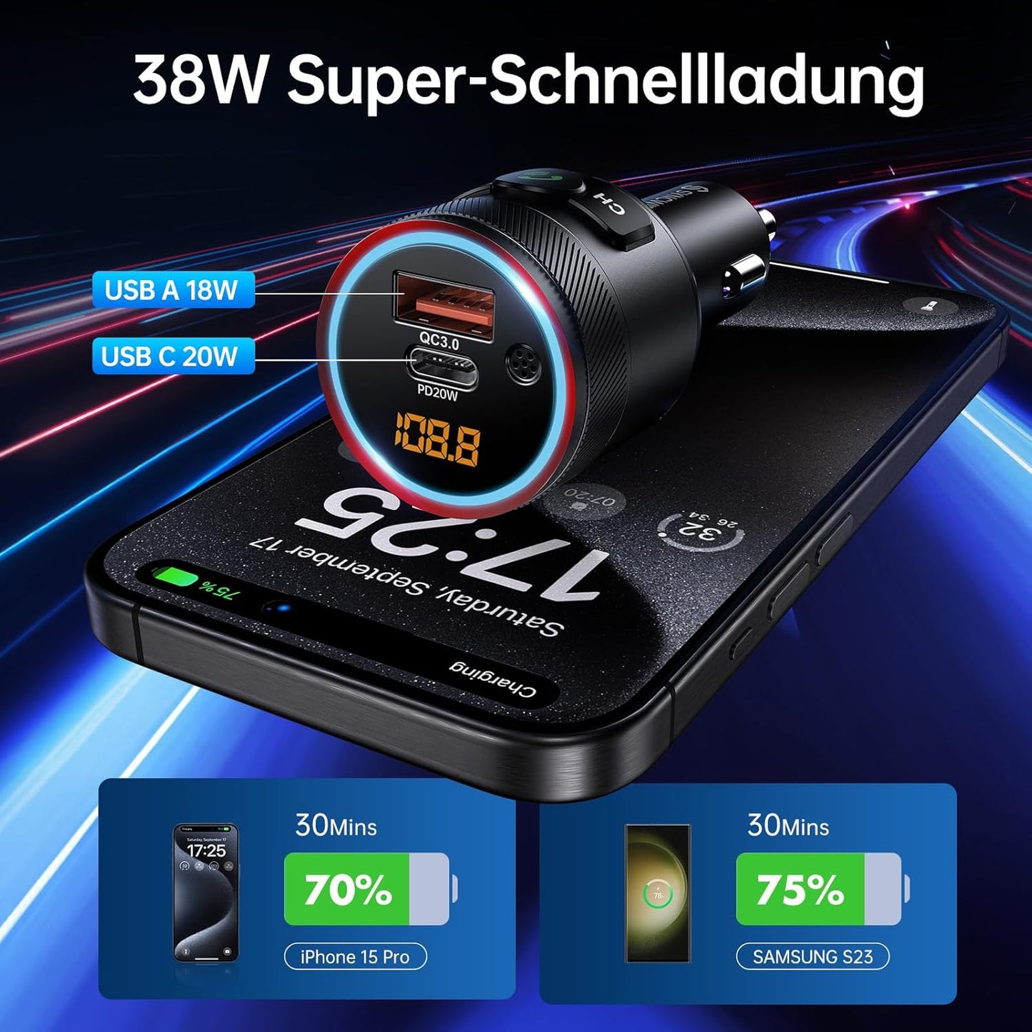 Syncwire Bluetooth 5.4 FM Transmitter for Car, 38W PD&QC3.0 Dual USB Charging Bluetooth Car Adapter Microphone & Bass Sound MP3 Music Player FM Kit with Hands-Free Calling