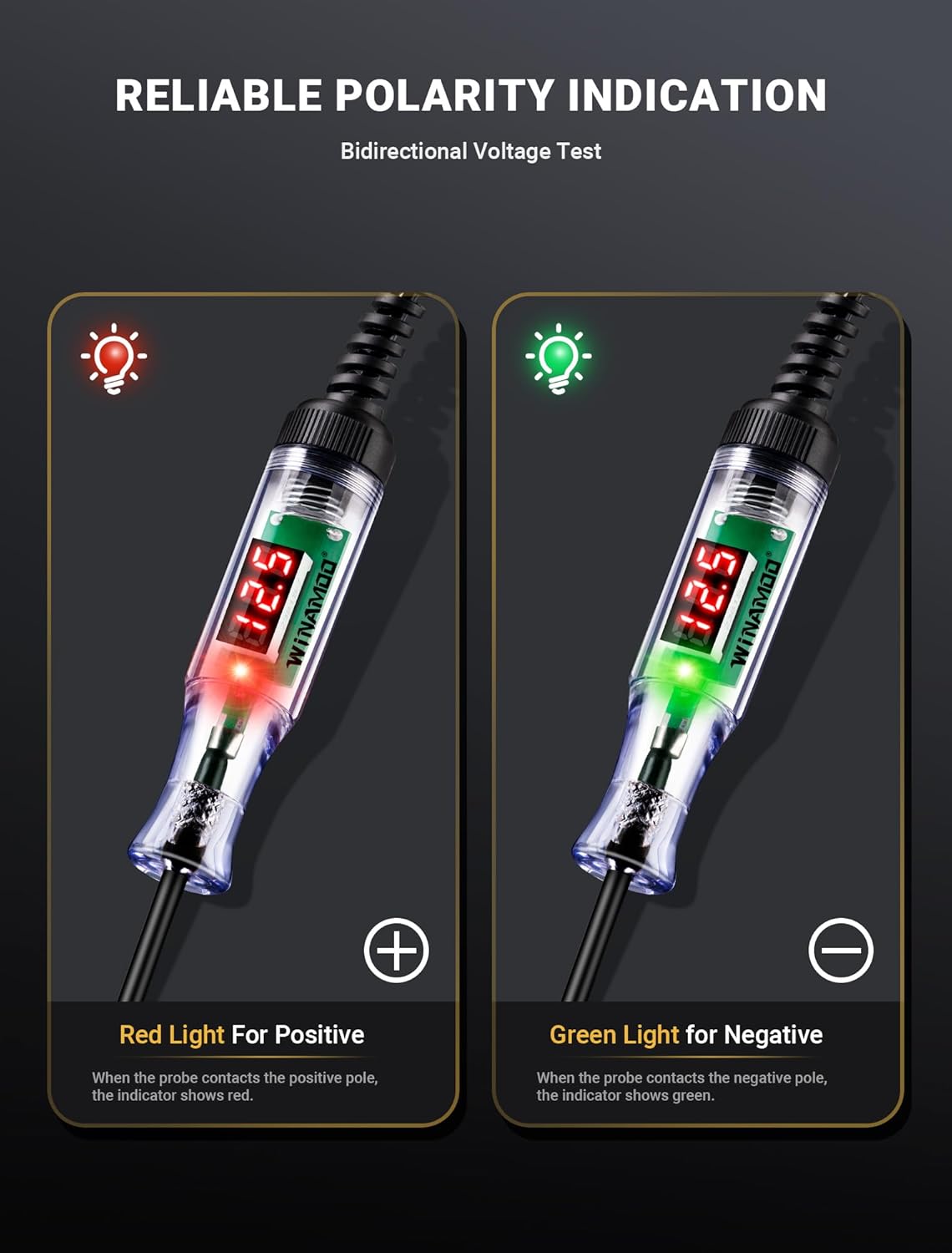 Automotive Test Light with 3-48V LED Digital Voltage Display, Auto Circuit Tester with Voltmeter & Dual Color Polarity Indicate, Electric Test Pen w/Stainless Probe for Car/Truck/SUV Checker