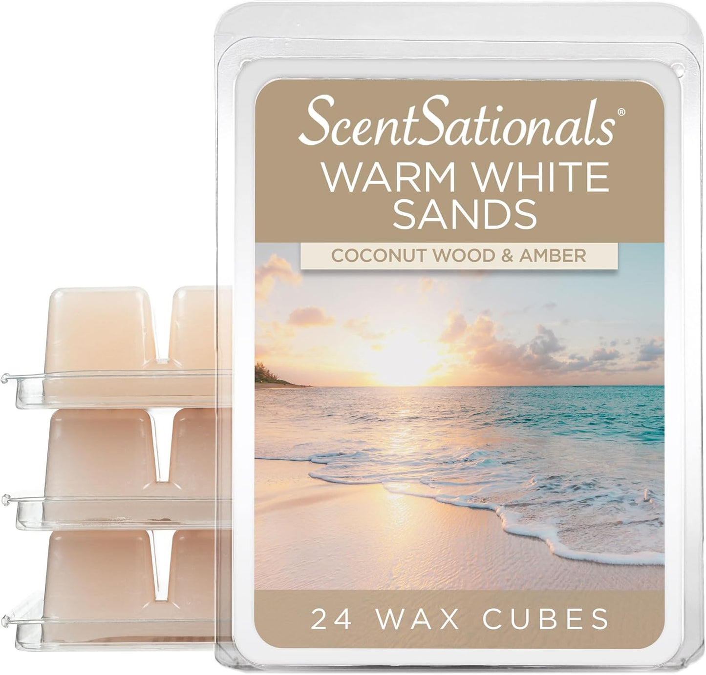 Scentsationals Wax Melts, Wax Cubes Strong Scent - Warm White Sands - Long Lasting Scented Wax Melts for Warmer, 10oz (24-Cubes)