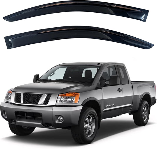 KPY Window Visor Compatible with 2004-2015 Nissan Titan King Cab, 2PC Rain Guard Side Window Vent Deflectors Tape-On Style, 2004 2005 2006 2007 2008 2009 2010 2011 2012 2013 2014 2015